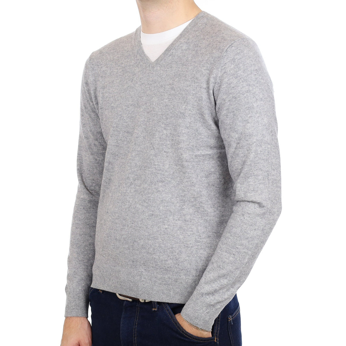Men's Smoke Grey Cashmere V Neck Jumper Medium