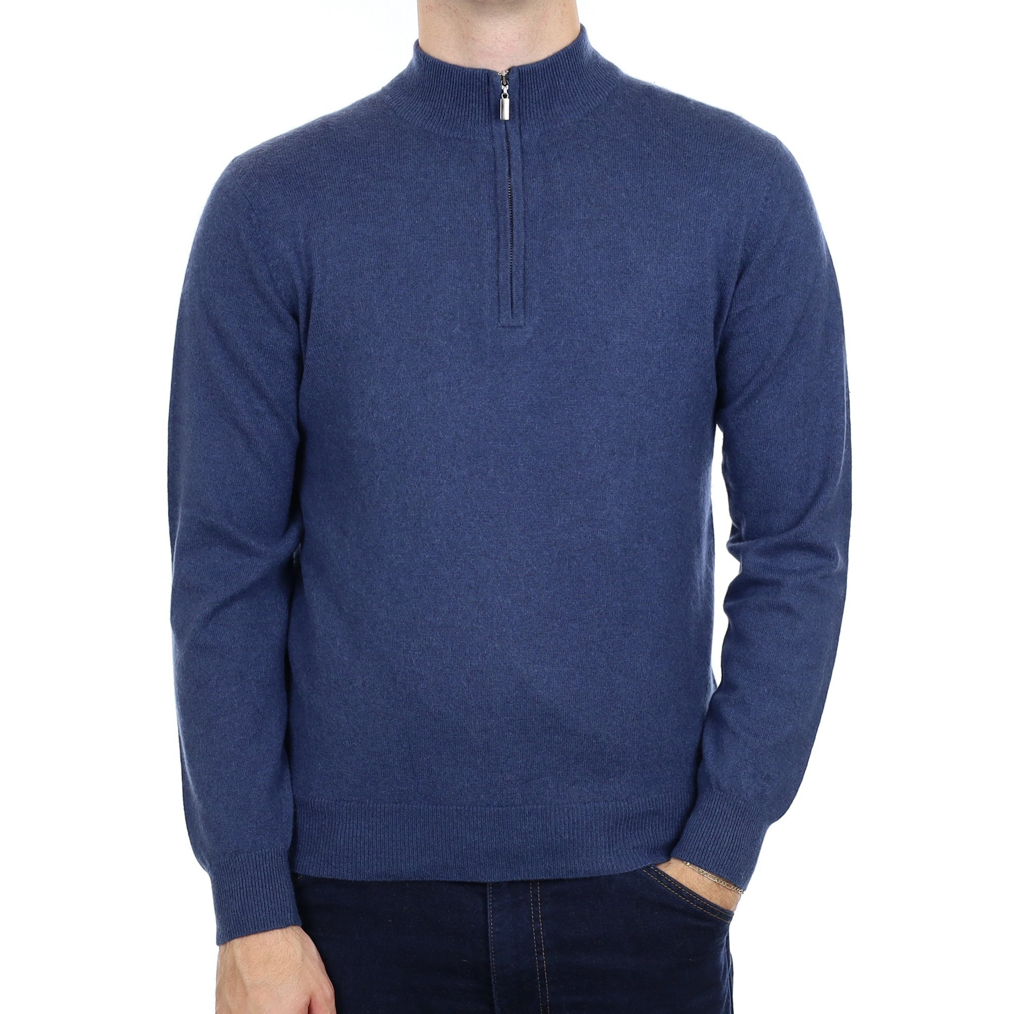 Men's Naval Blue Cashmere Quarter Zip Jumper Medium