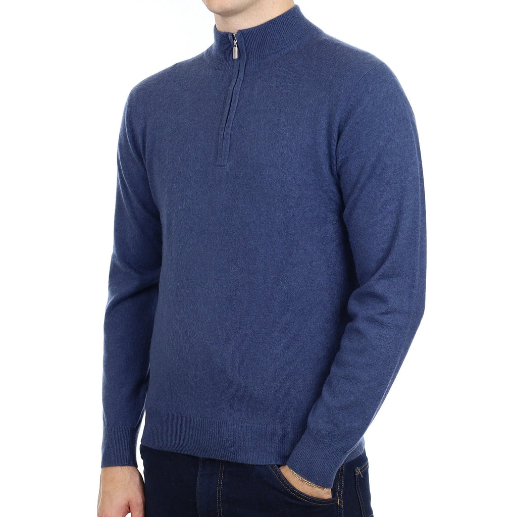 Men's Naval Blue Cashmere Quarter Zip Jumper Medium