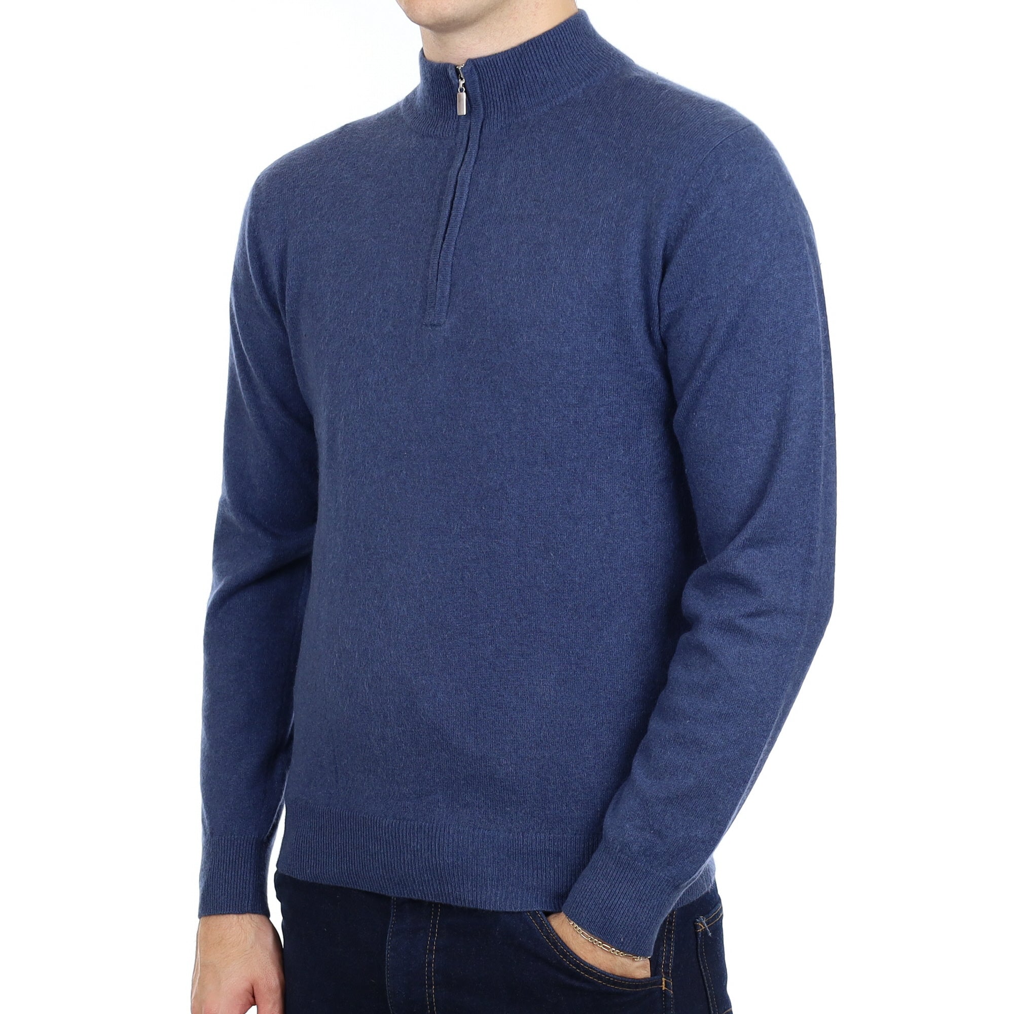 Men's Naval Blue Cashmere Quarter Zip Jumper Medium