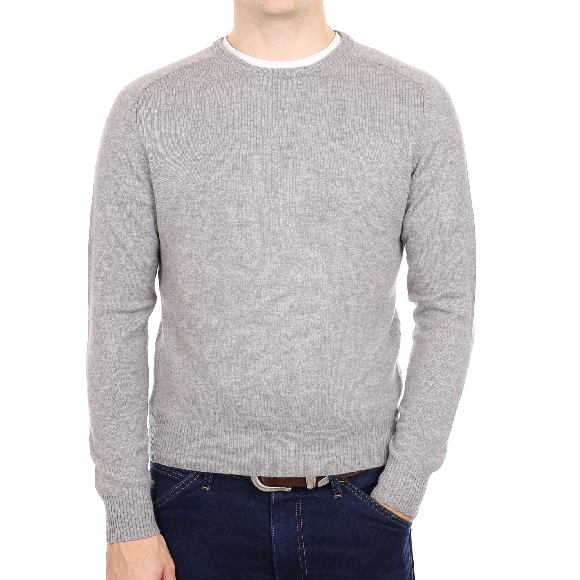Men's Ash Grey Cashmere Crew Neck Jumper Medium