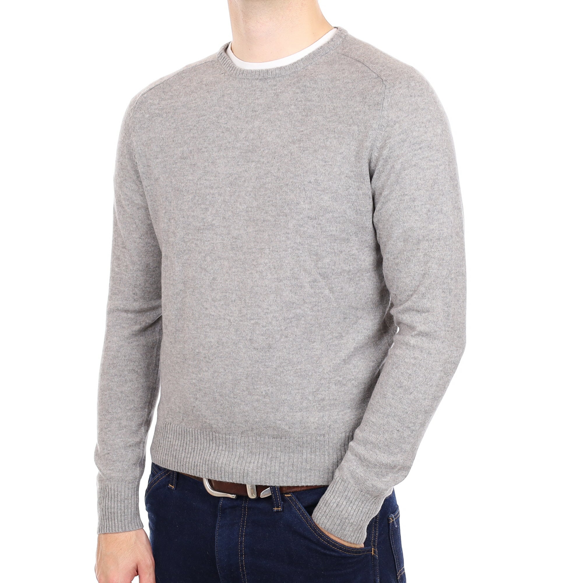 Men's Ash Grey Cashmere Crew Neck Jumper Medium