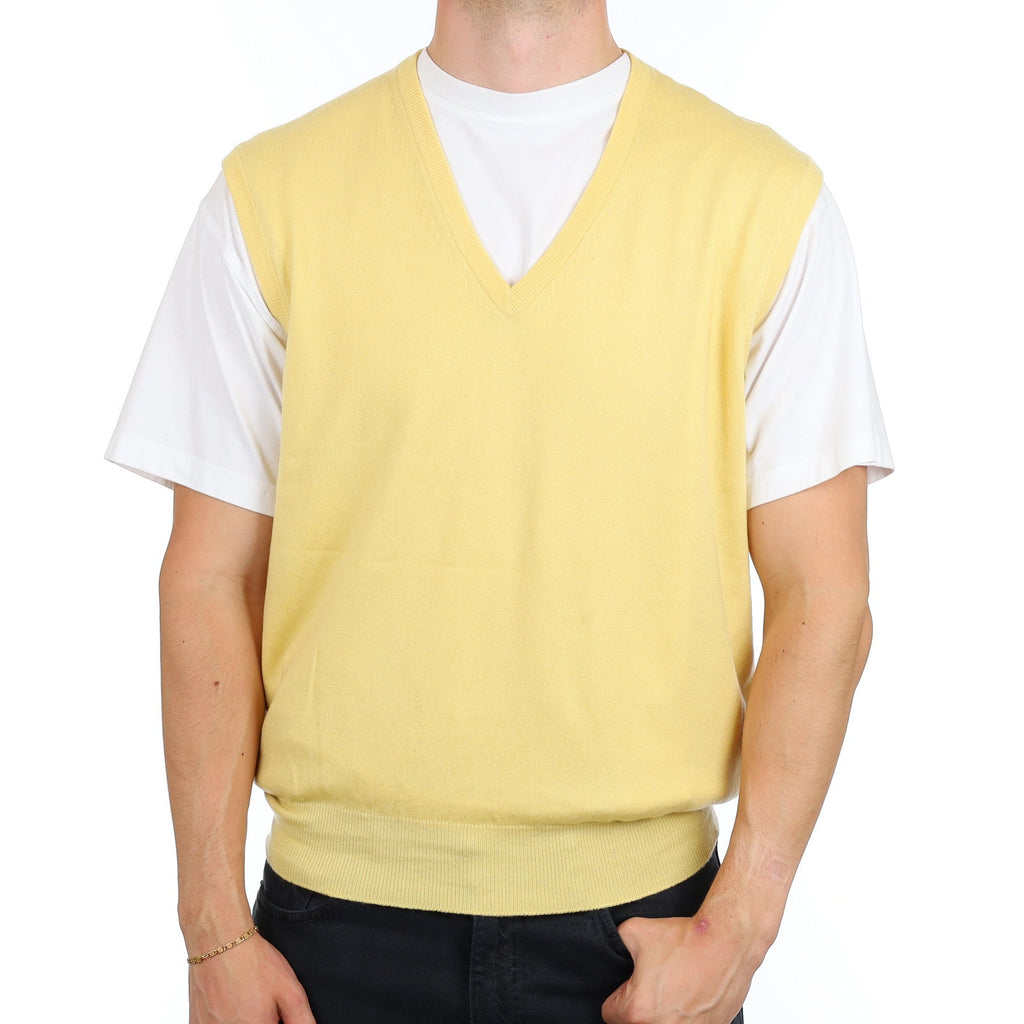 Men's Scottish Vintage Yellow Cashmere V Neck Tank Top XL