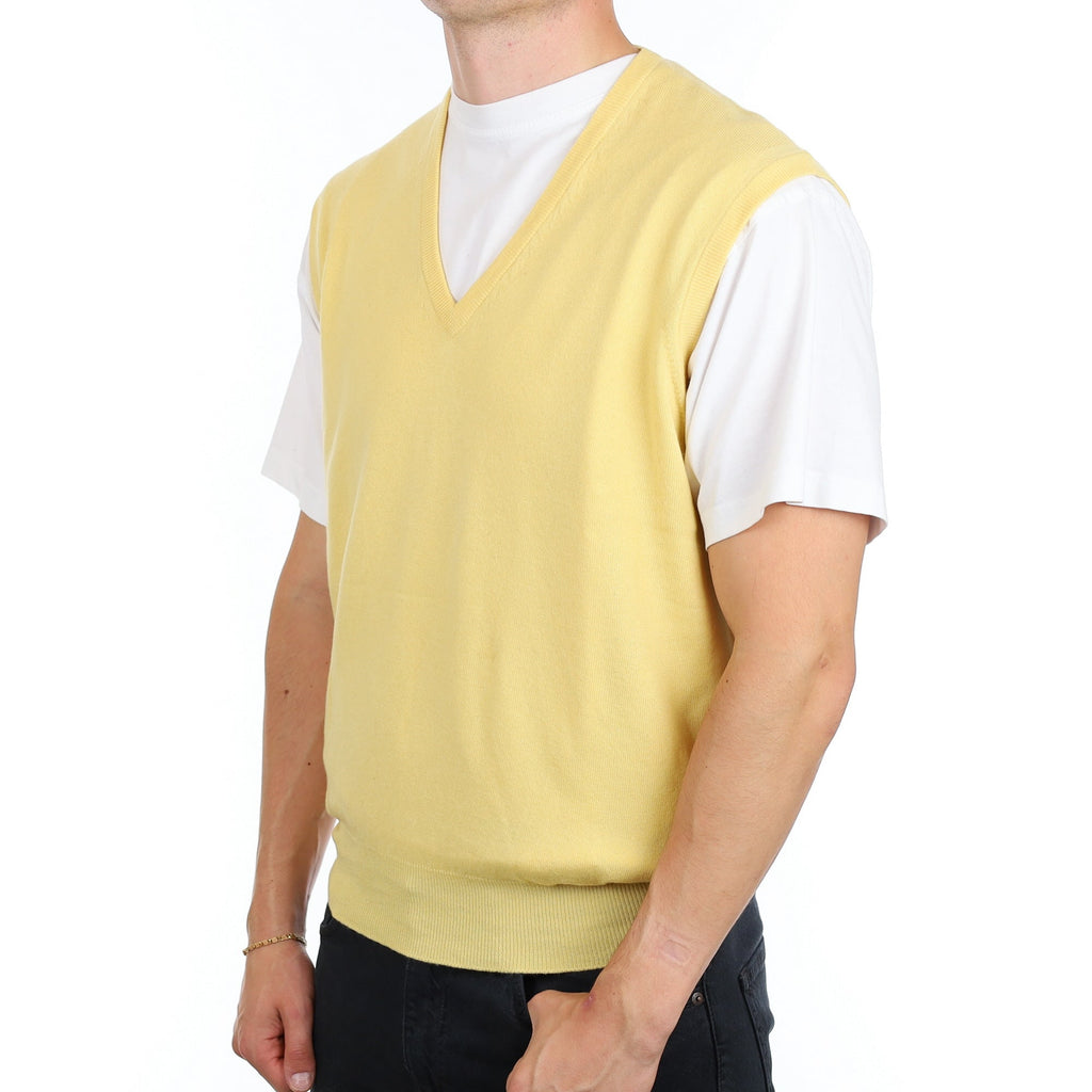 Men's Scottish Vintage Yellow Cashmere V Neck Tank Top XL