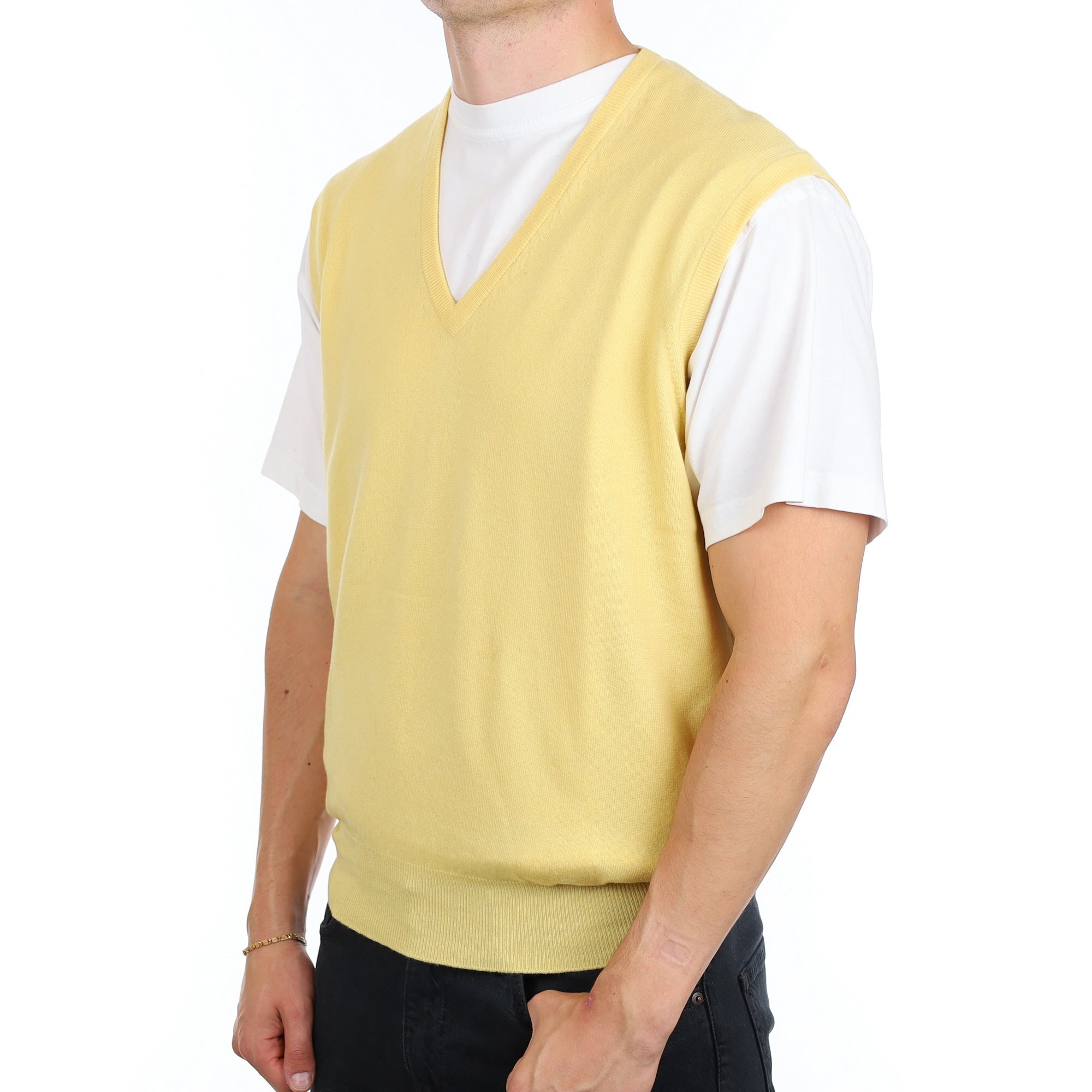 Men's Scottish Vintage Yellow Cashmere V Neck Tank Top XL