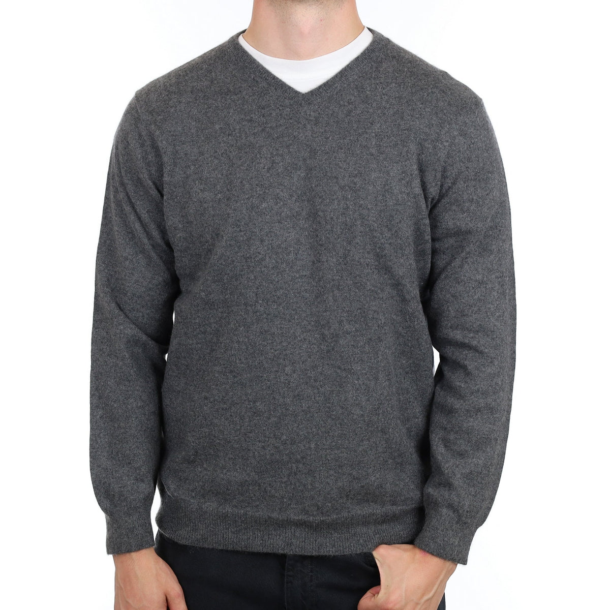 Men's Slate Grey Cashmere V Neck Jumper XL