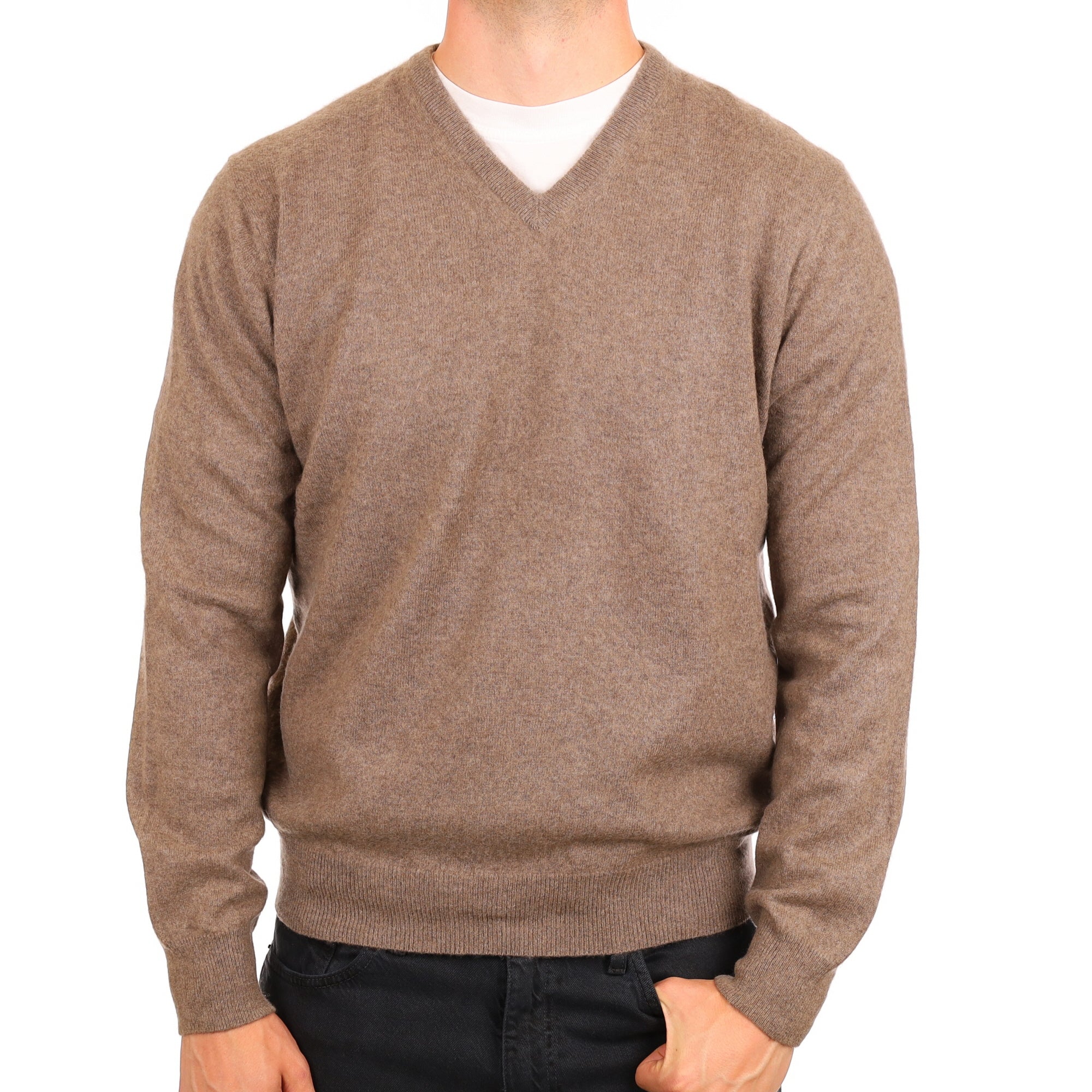 Men's Mocha Brown Cashmere V Neck Jumper XL