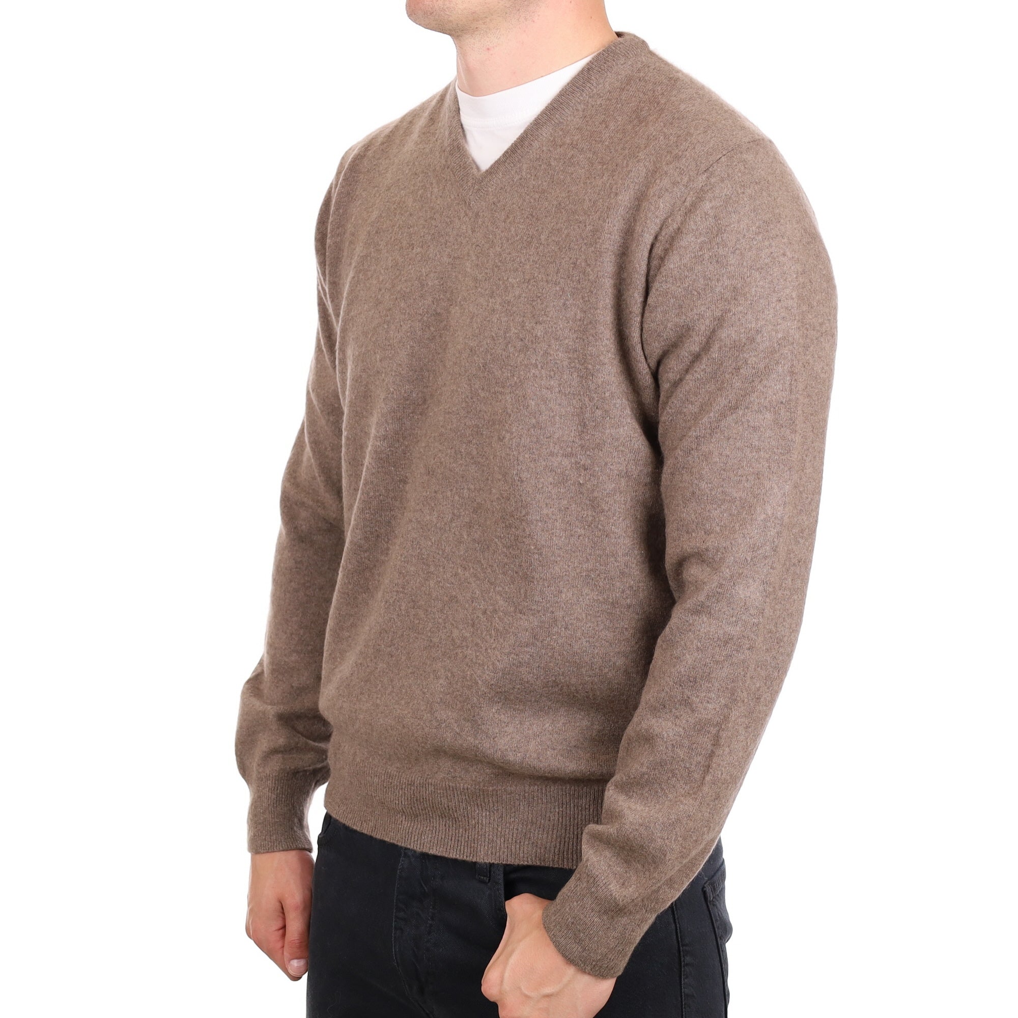 Men's Mocha Brown Cashmere V Neck Jumper XL