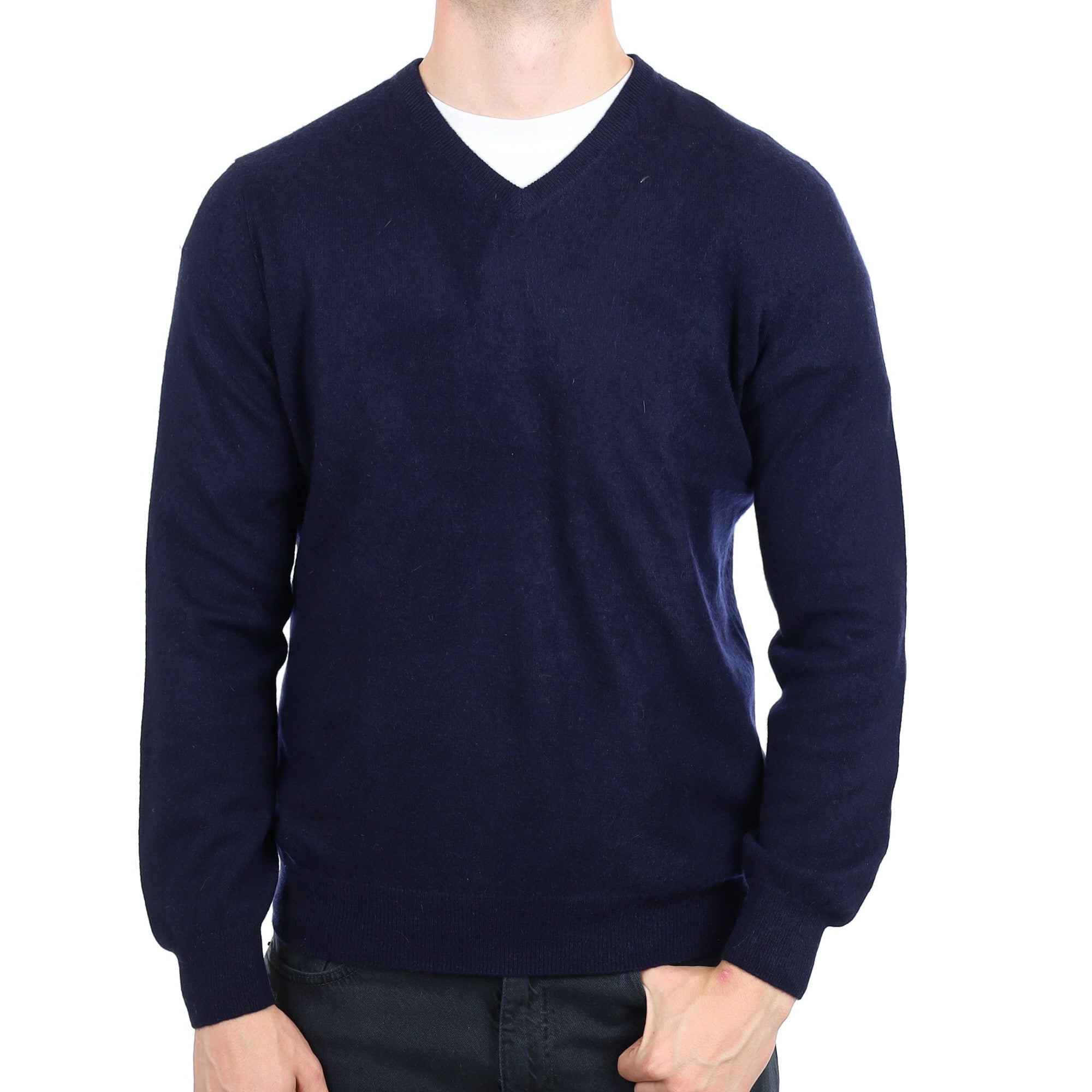 Men's Navy Cashmere V Neck Jumper XL