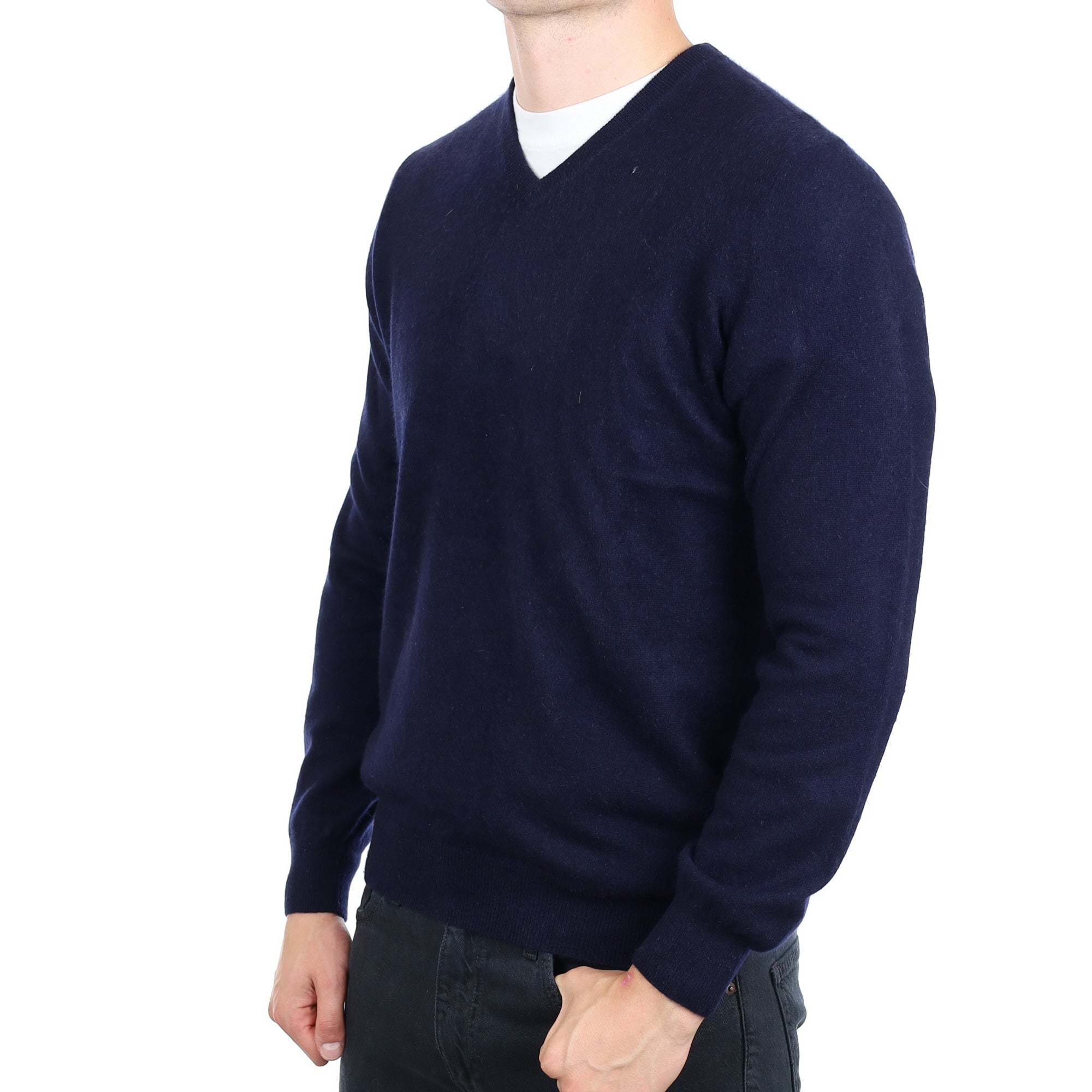 Men's Navy Cashmere V Neck Jumper XL
