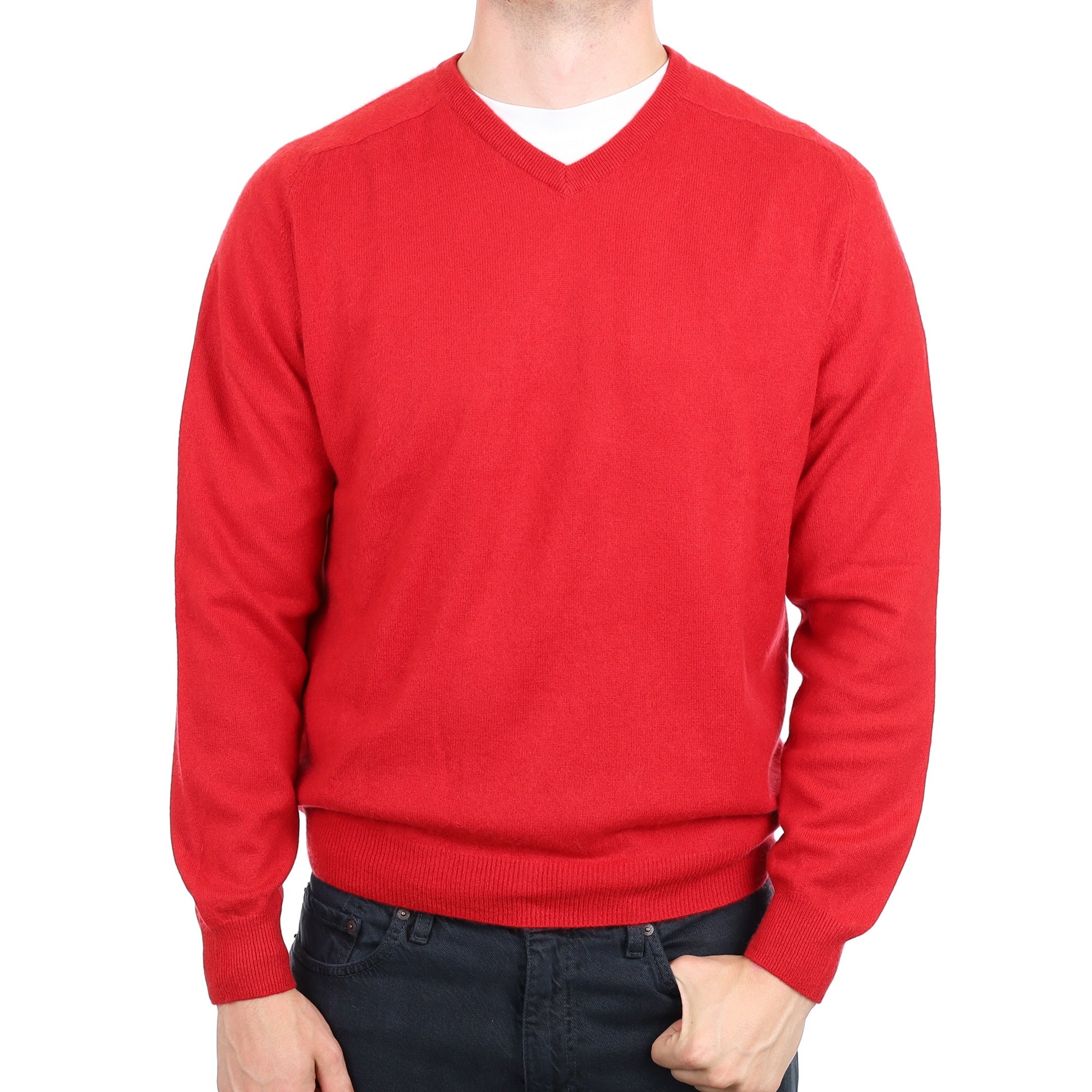Men's Post Box Red Cashmere V Neck Jumper XL