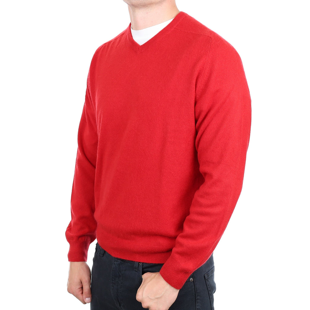 Men's Post Box Red Cashmere V Neck Jumper XL