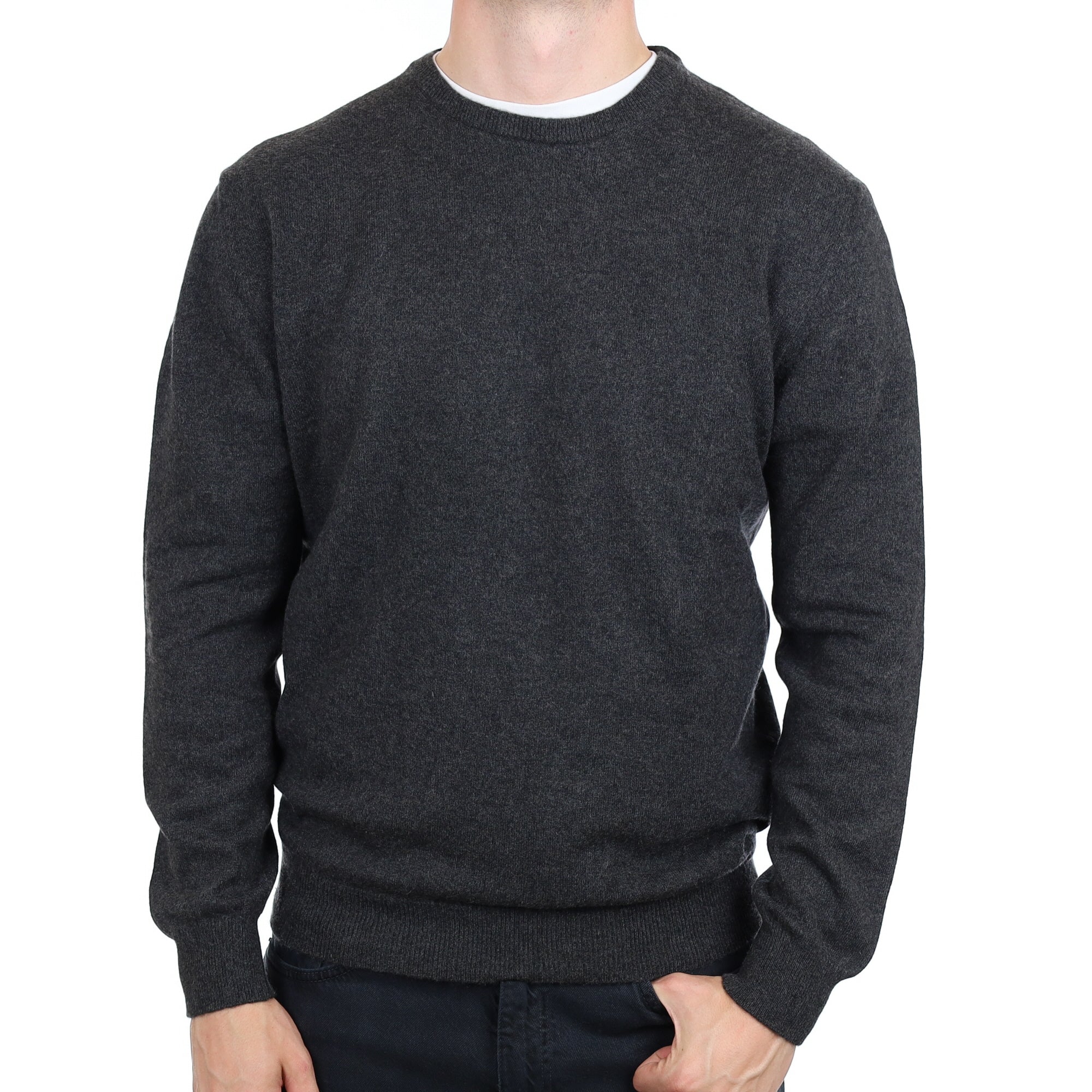 Men's Charcoal Grey Marl Cashmere Crew Neck Jumper XL