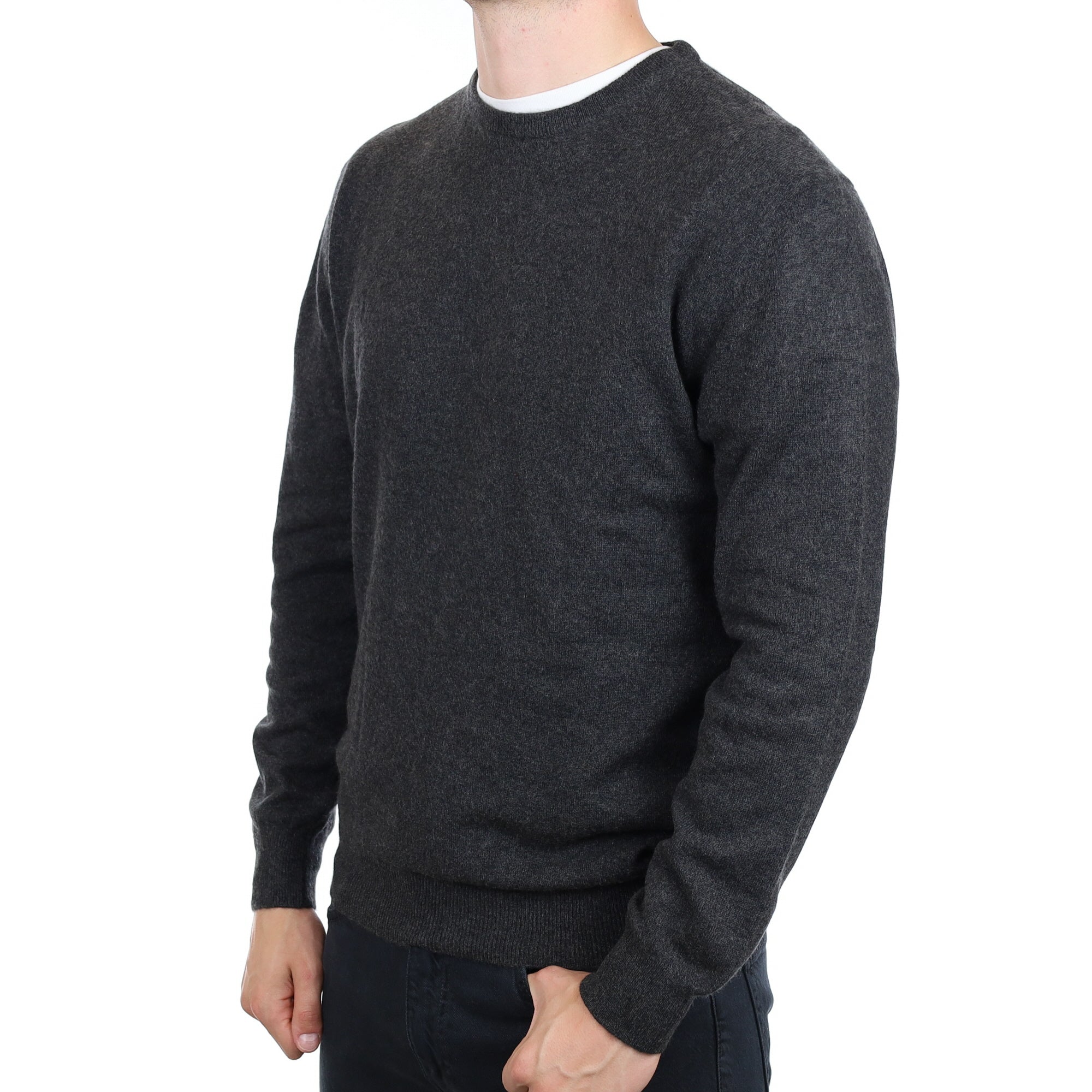 Men's Charcoal Grey Marl Cashmere Crew Neck Jumper XL