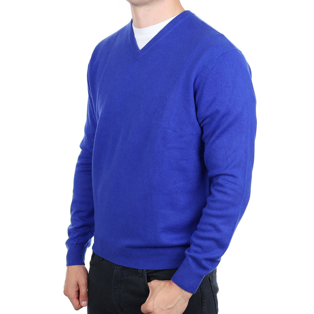 Men's Admiral Blue Cashmere V Neck Jumper XL