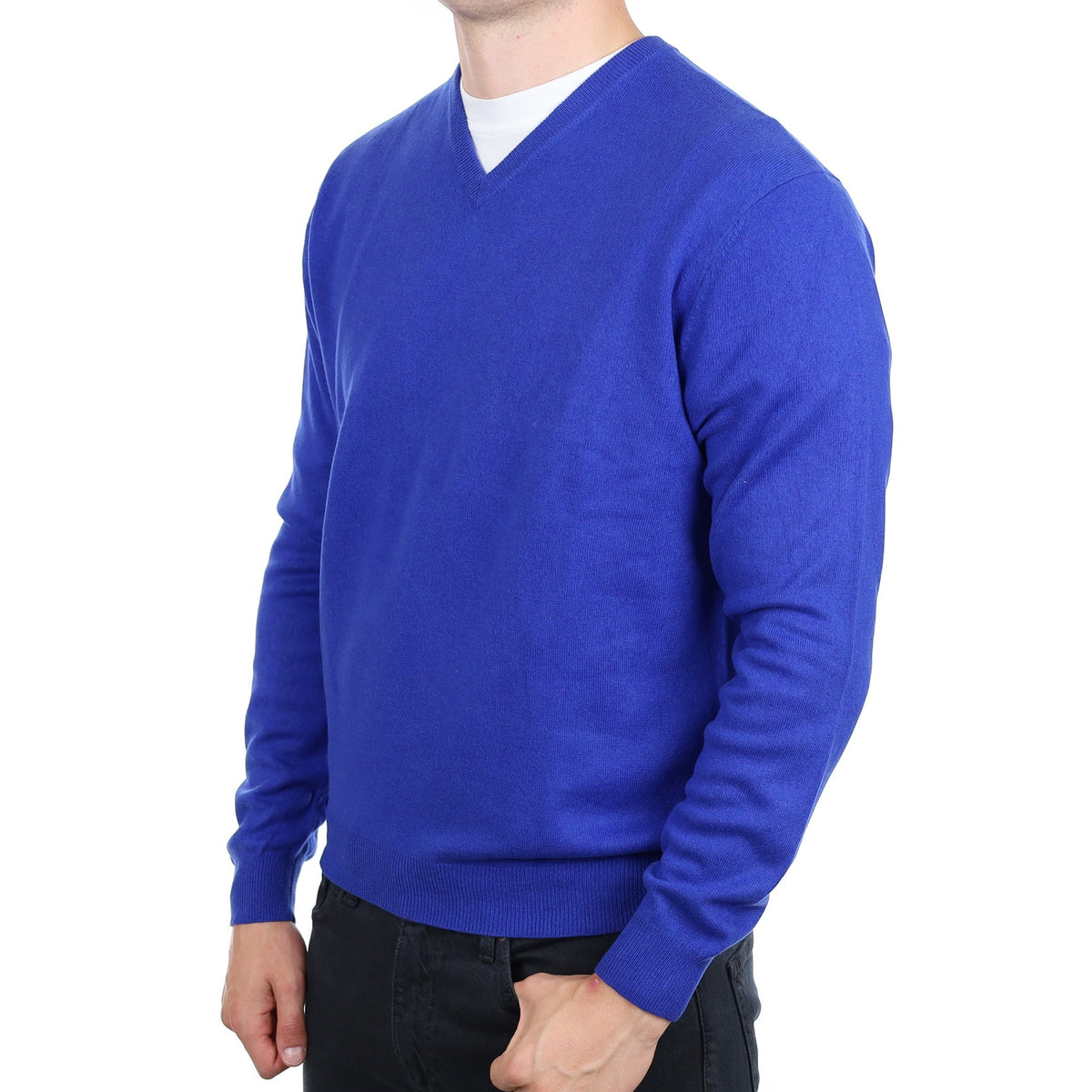 Men's Admiral Blue Cashmere V Neck Jumper XL