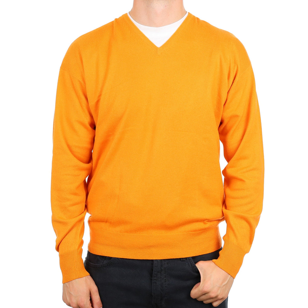 Men's Italian Tangerine Orange Cashmere V Neck Jumper XL
