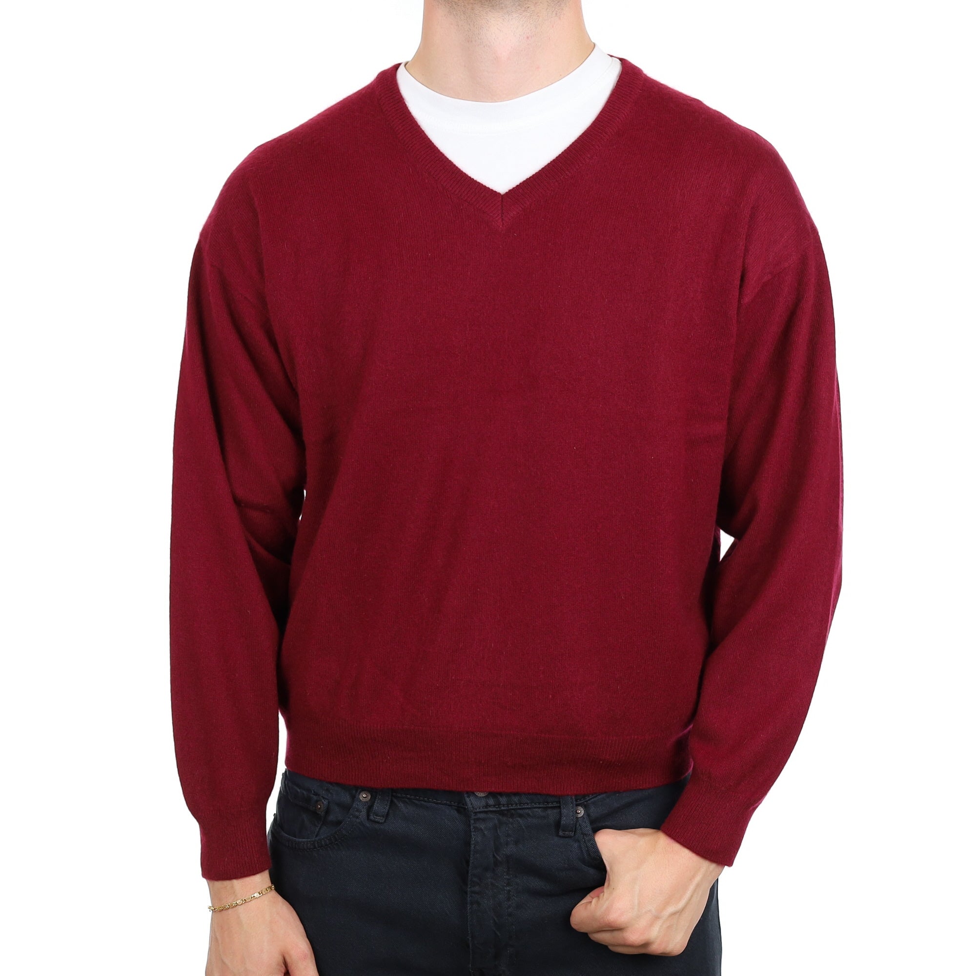 Men's Mulberry Purple Cashmere V Neck Jumper XL
