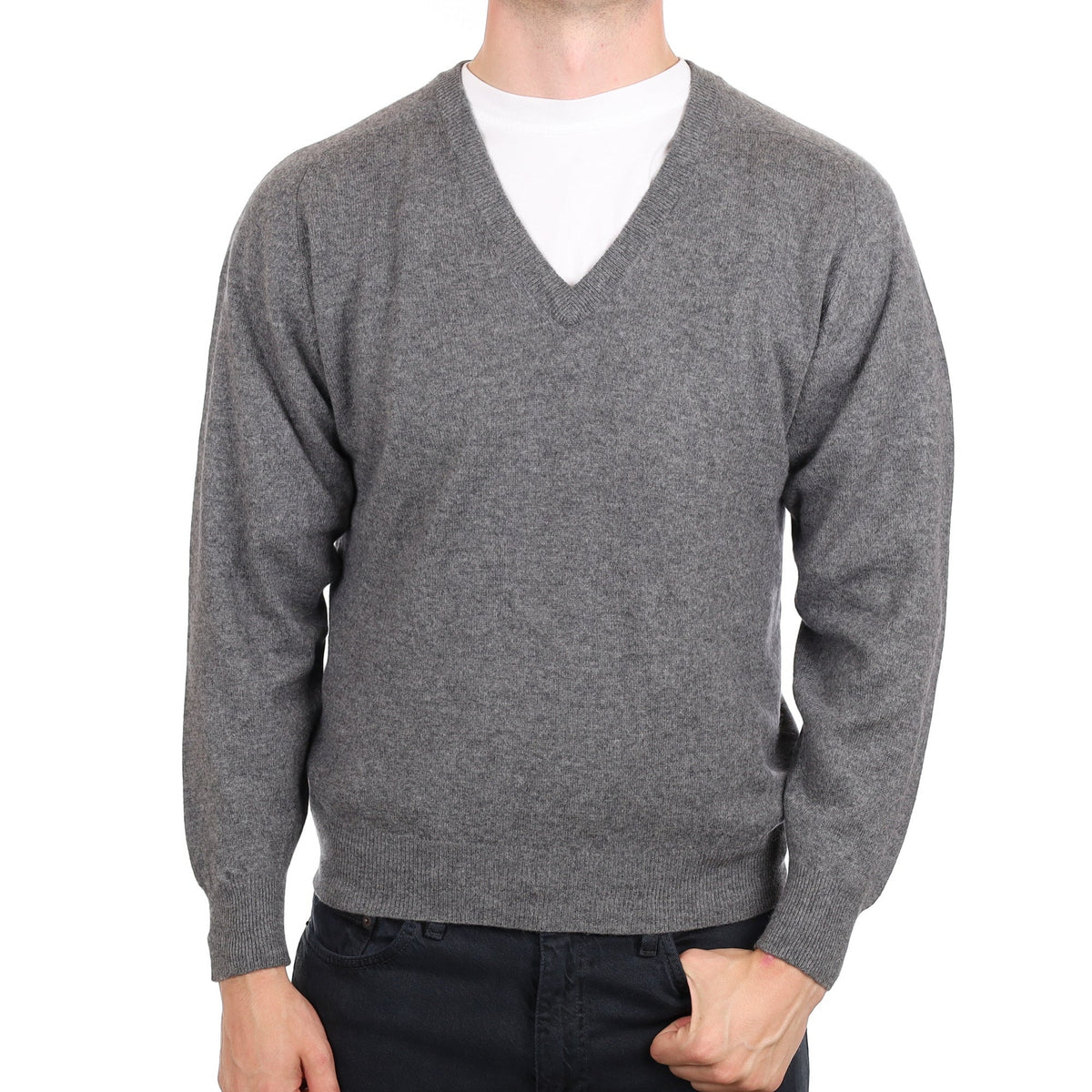 Men's Slate Grey Cashmere V Neck Jumper XL