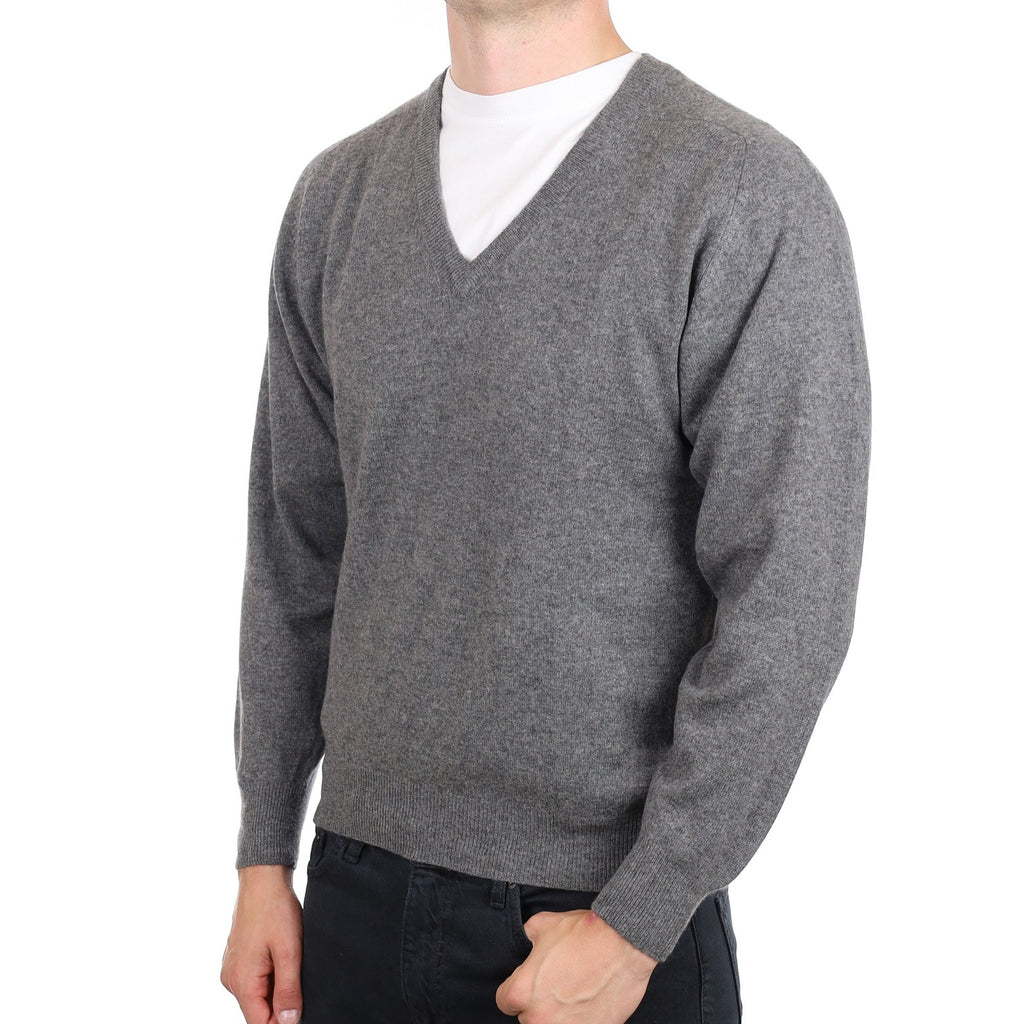 Men's Slate Grey Cashmere V Neck Jumper XL