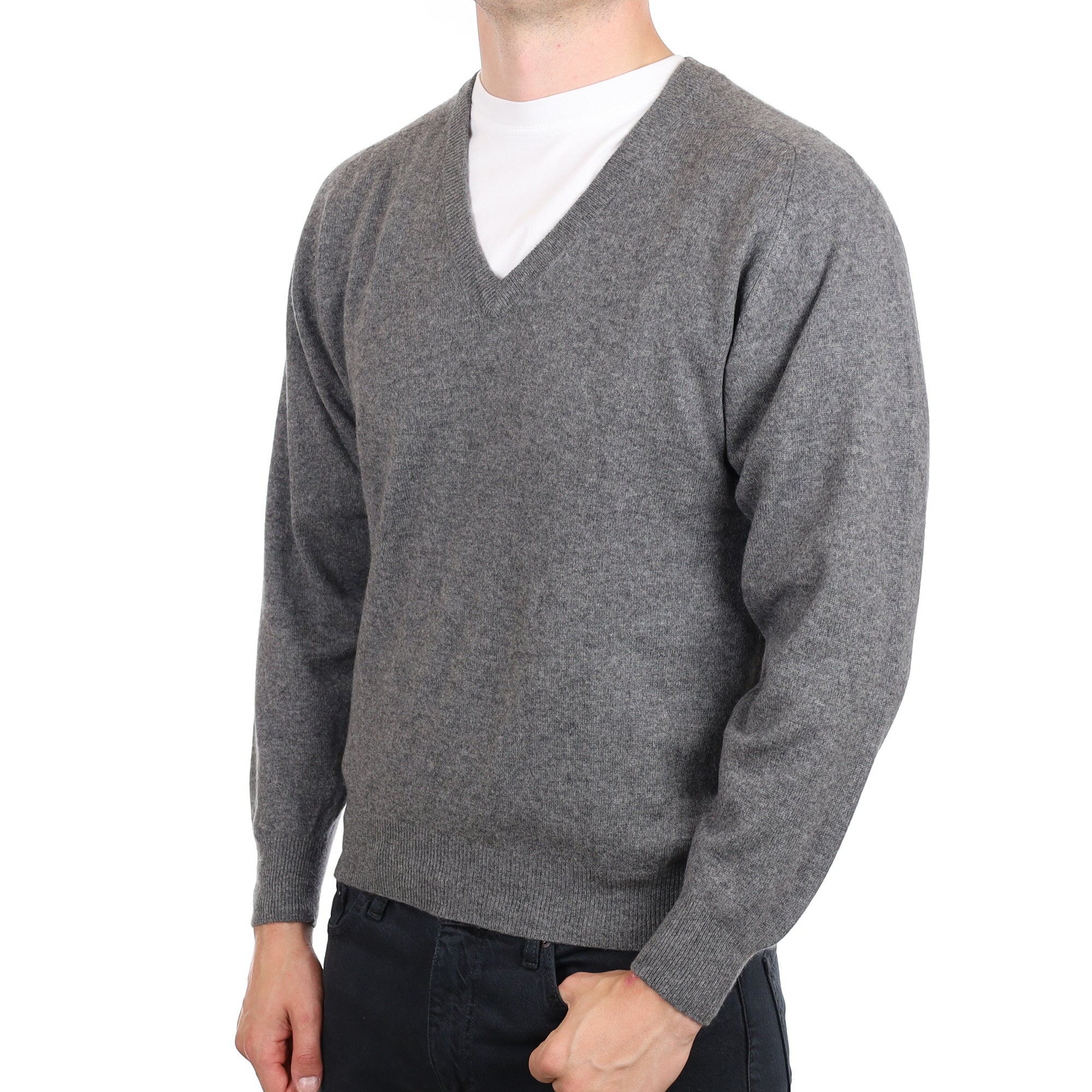 Men's Slate Grey Cashmere V Neck Jumper XL