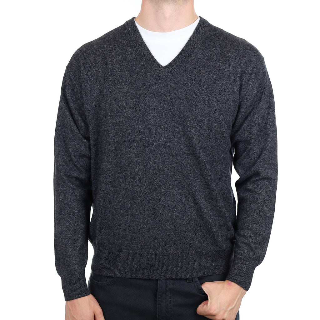Men's Graphite Grey Marl Cashmere V Neck Jumper XL