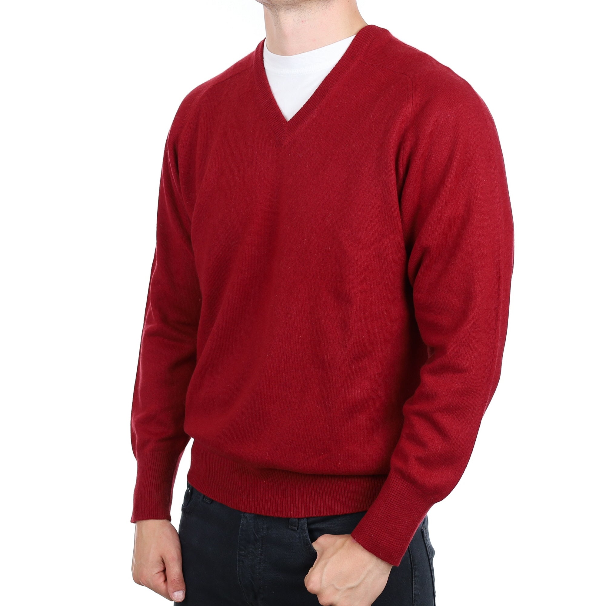 Men's Burgundy Red Cashmere V Neck Jumper XL