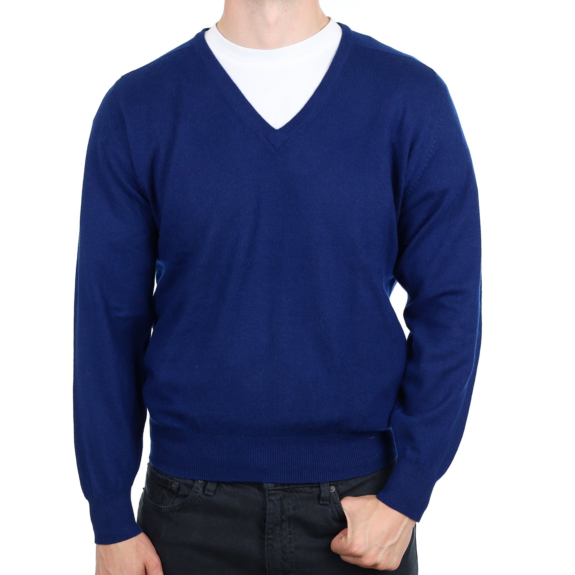 Men's French Navy Cashmere V Neck Jumper XL