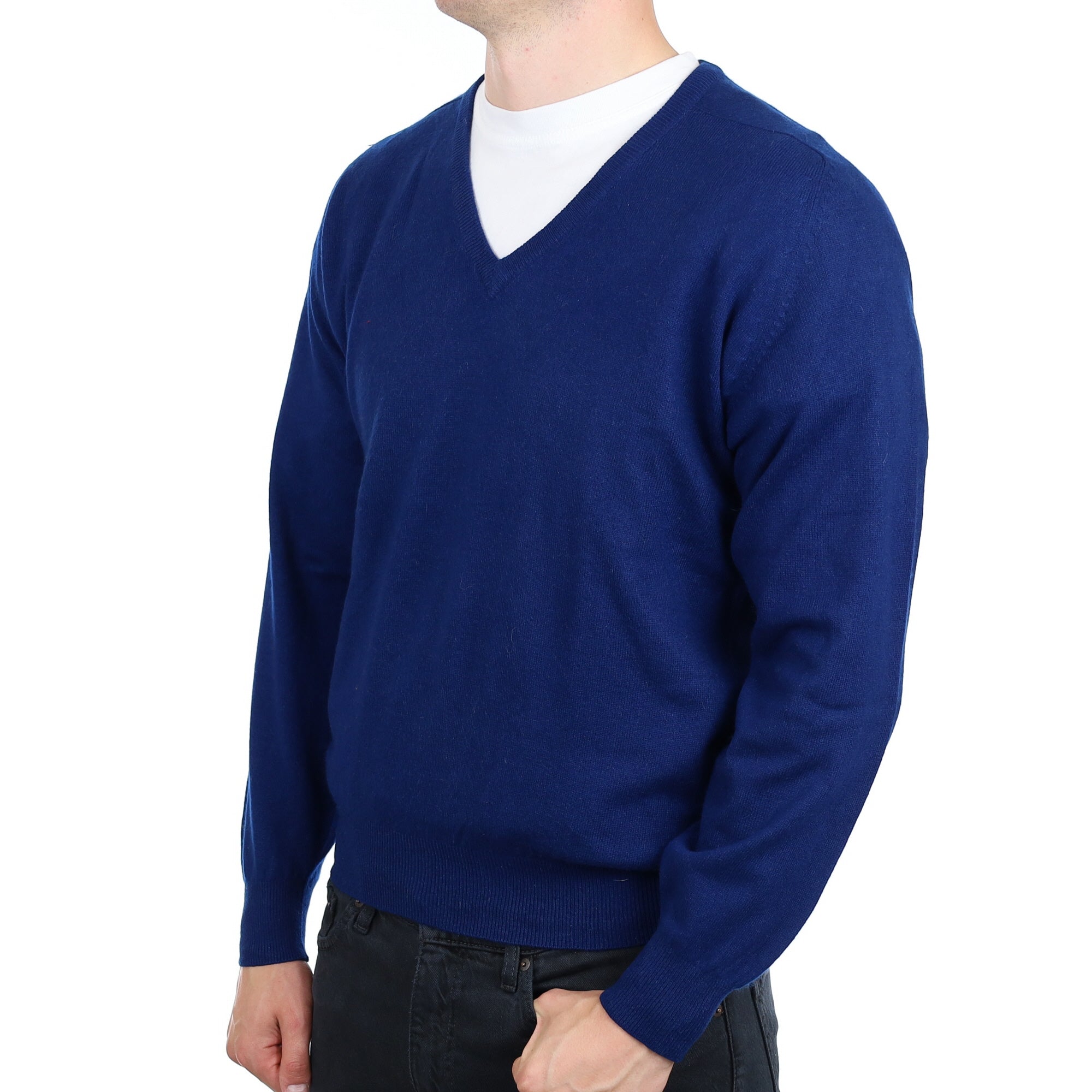 Men's French Navy Cashmere V Neck Jumper XL