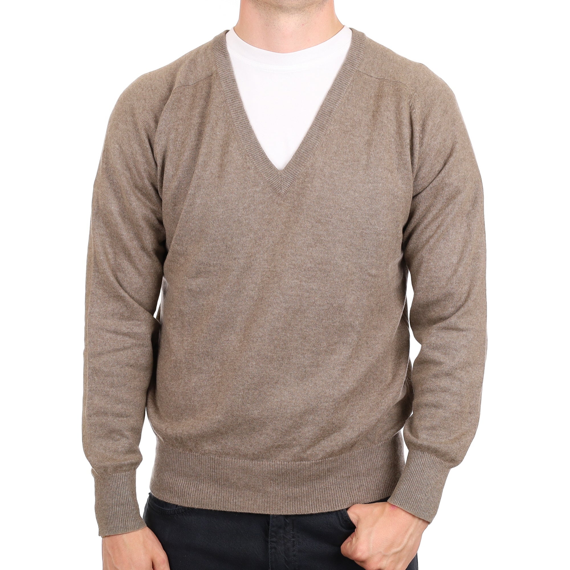 Men's Mocha Brown Cashmere V Neck Jumper XL