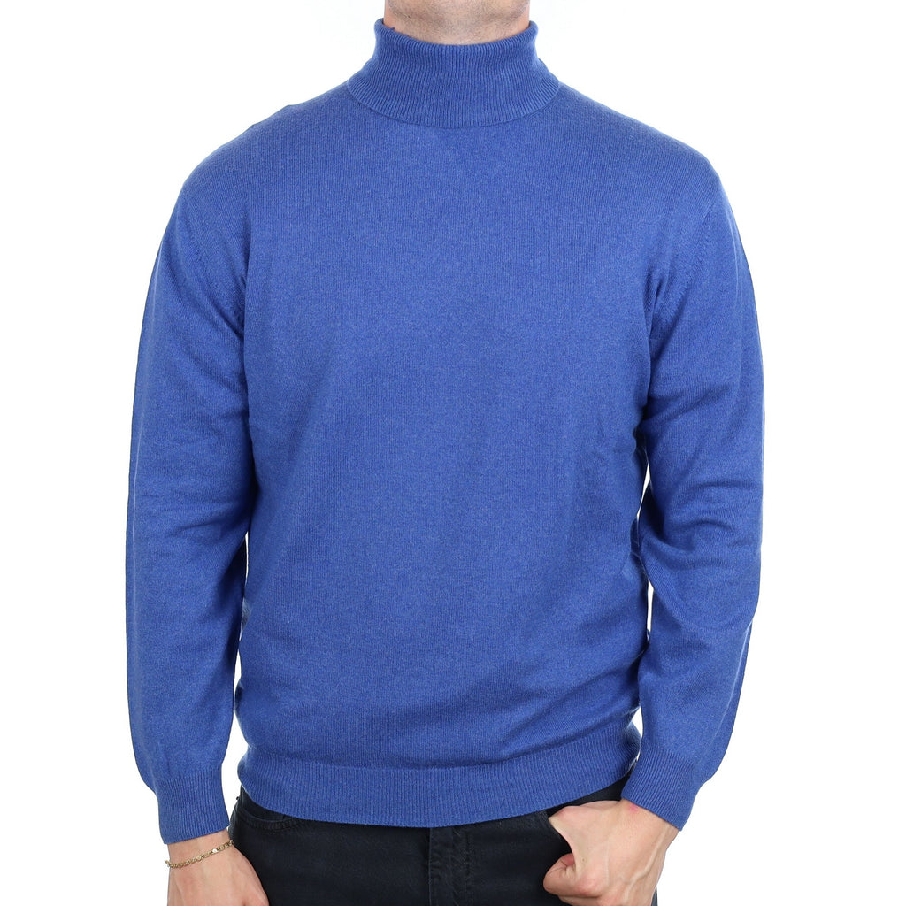 Men's Tanzanite Blue Cashmere Polo Neck Jumper XL