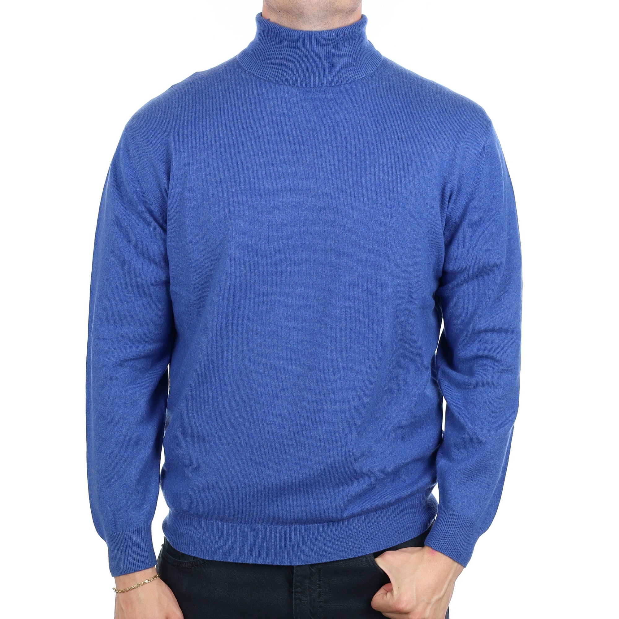 Men's Tanzanite Blue Cashmere Polo Neck Jumper XL