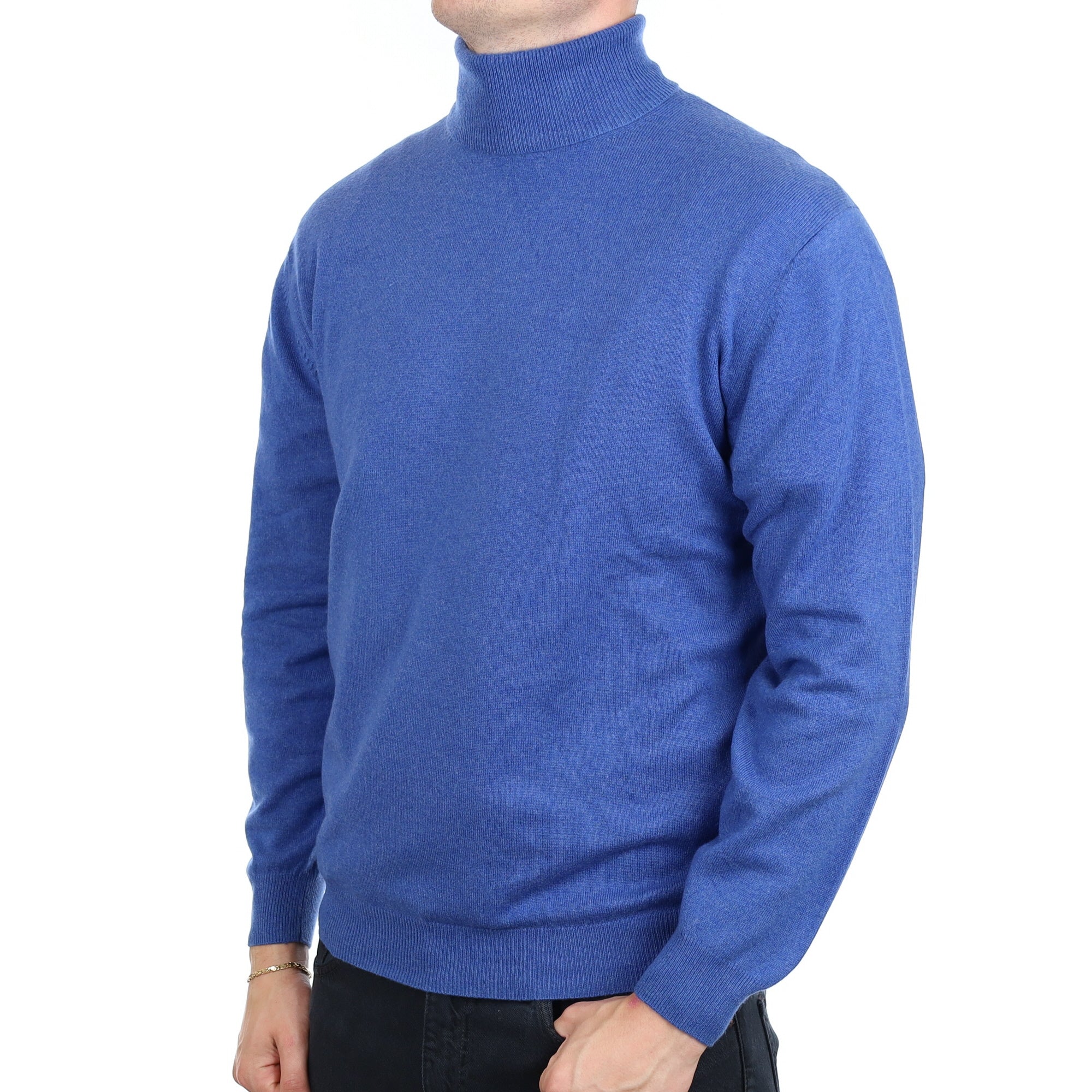 Men's Tanzanite Blue Cashmere Polo Neck Jumper XL