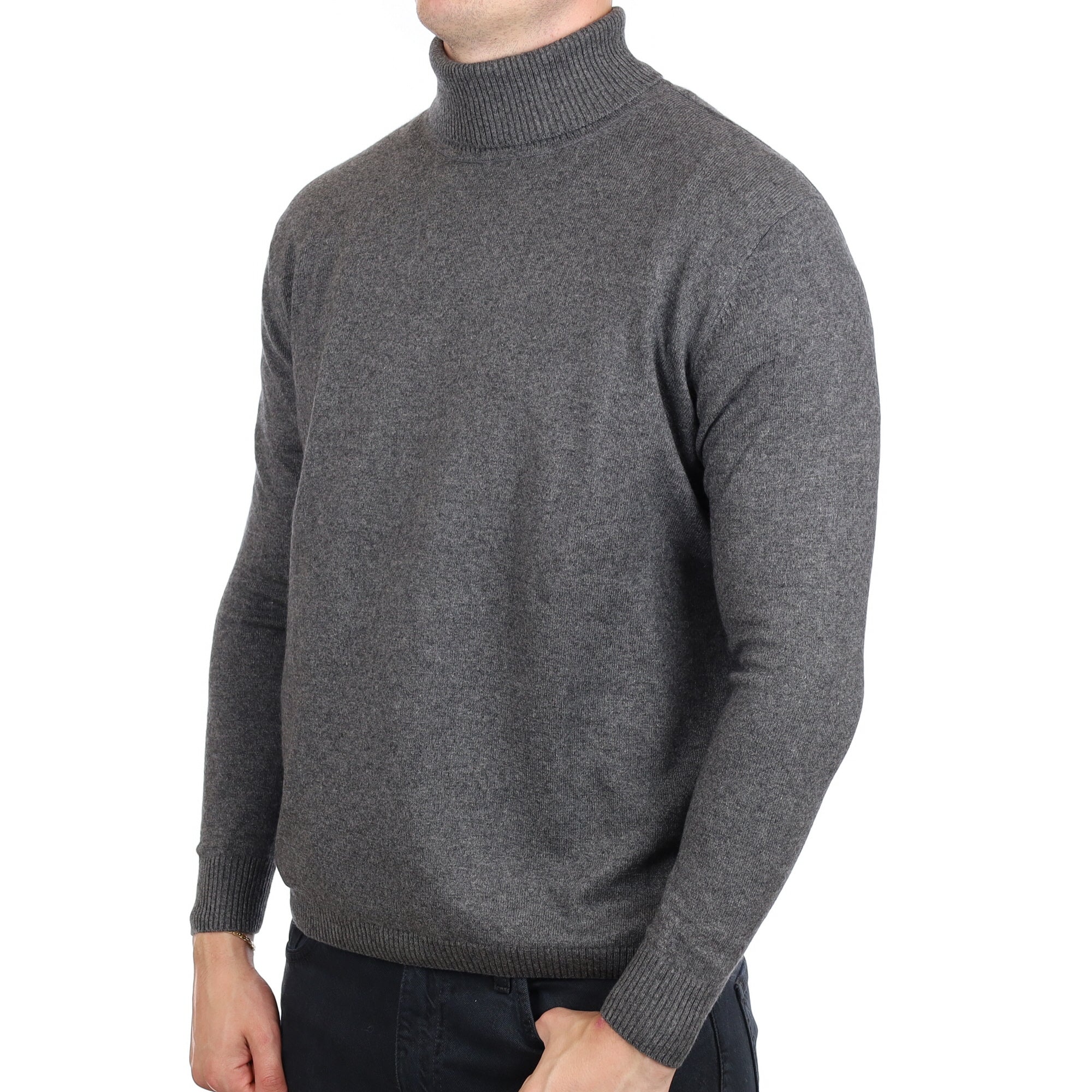 Men's Slate Grey Cashmere Polo Neck Jumper XL