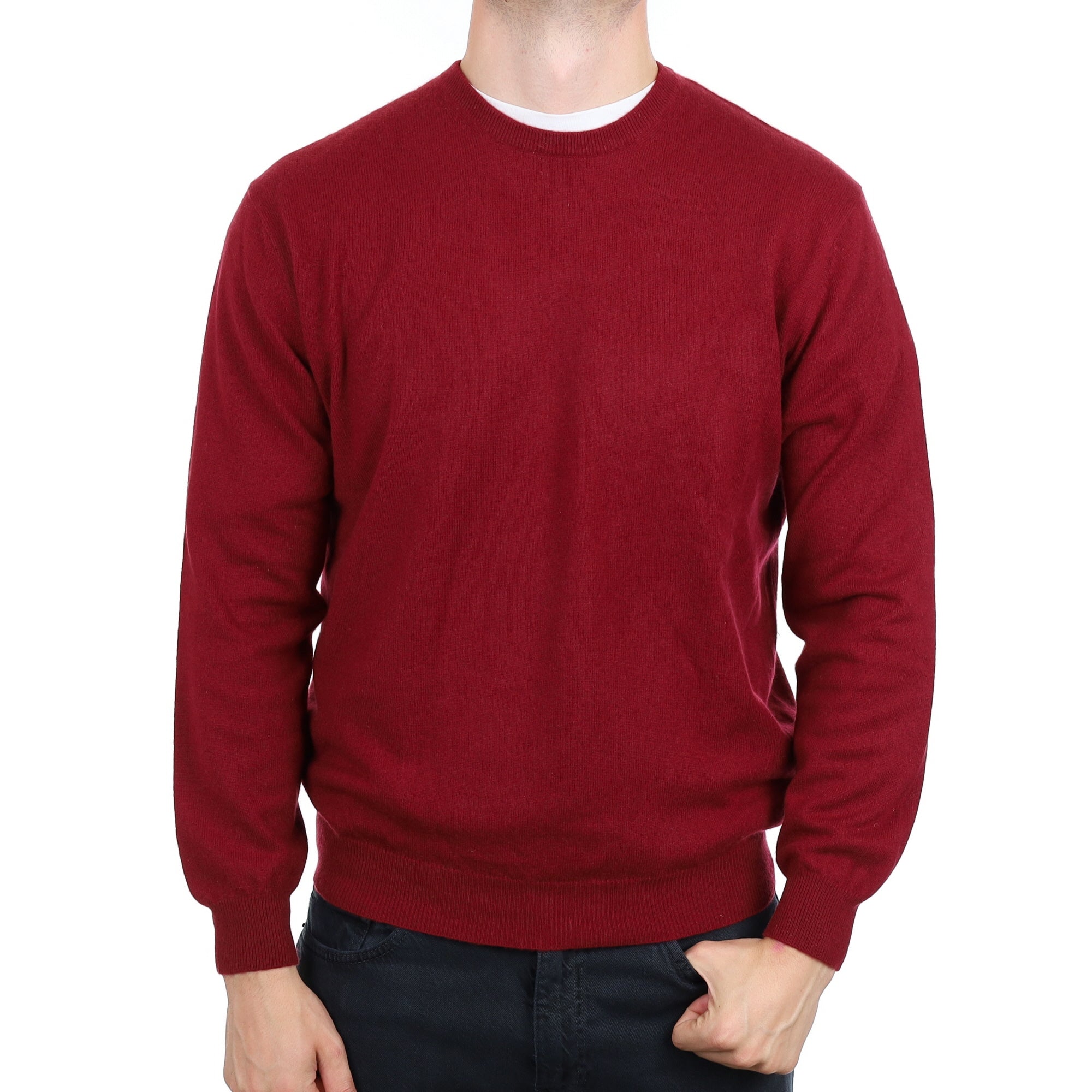 Men's Burgundy Red Cashmere Crew Neck Jumper XL