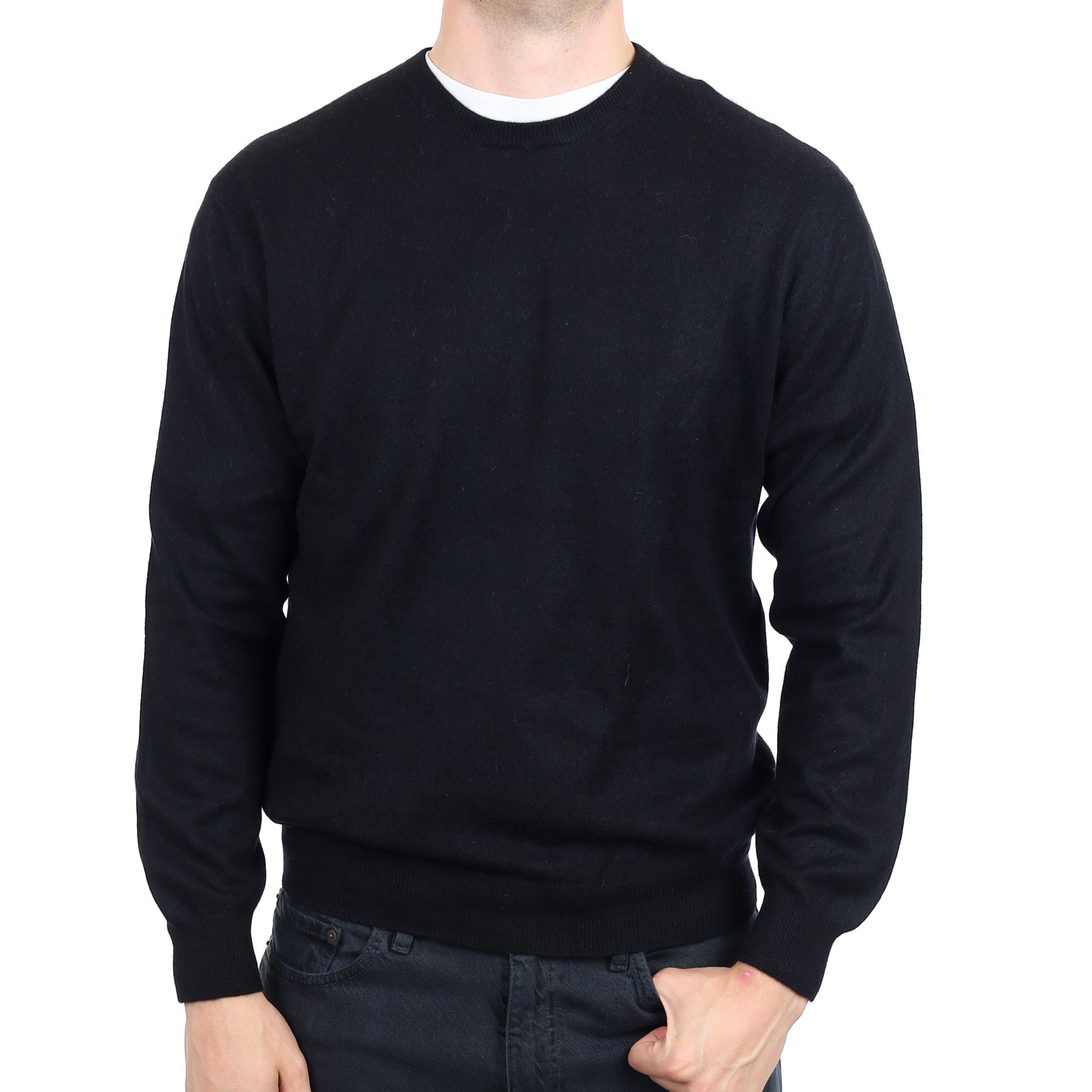 Men's Black Cashmere Crew Neck Jumper XL