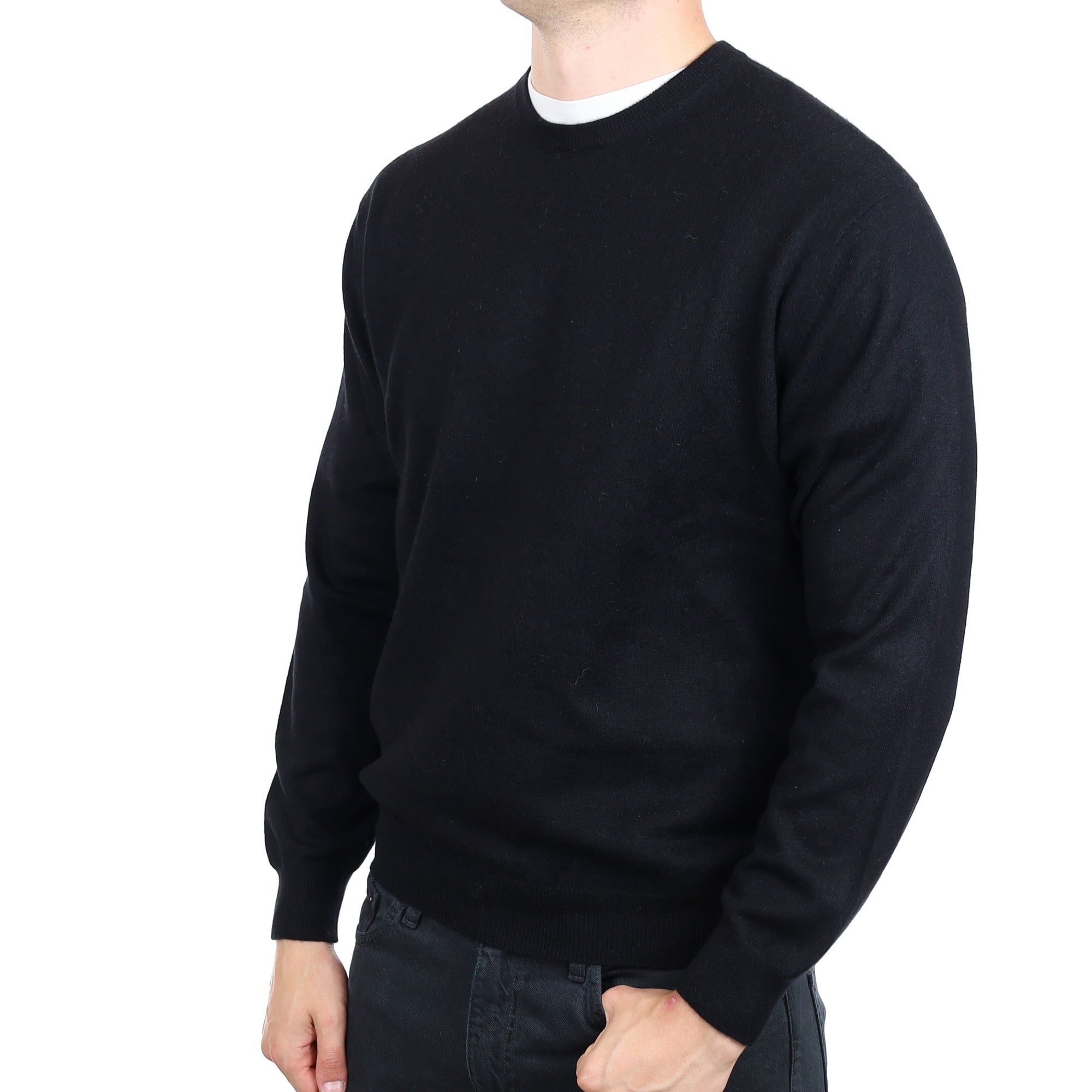 Men's Black Cashmere Crew Neck Jumper XL