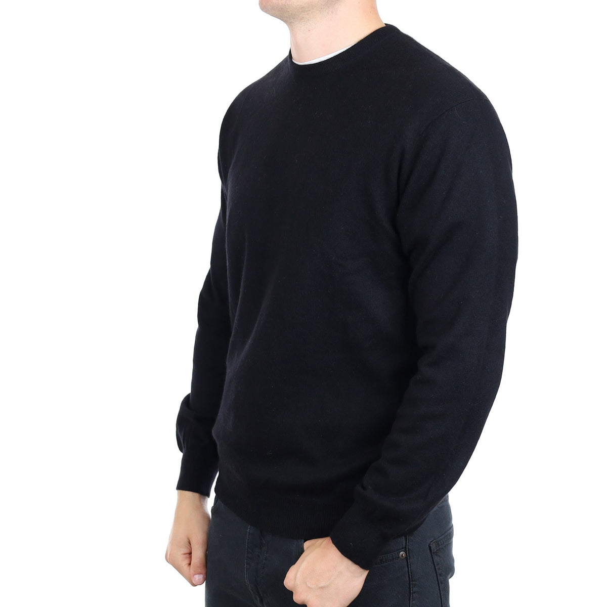 Men's Black Cashmere Crew Neck Jumper XL