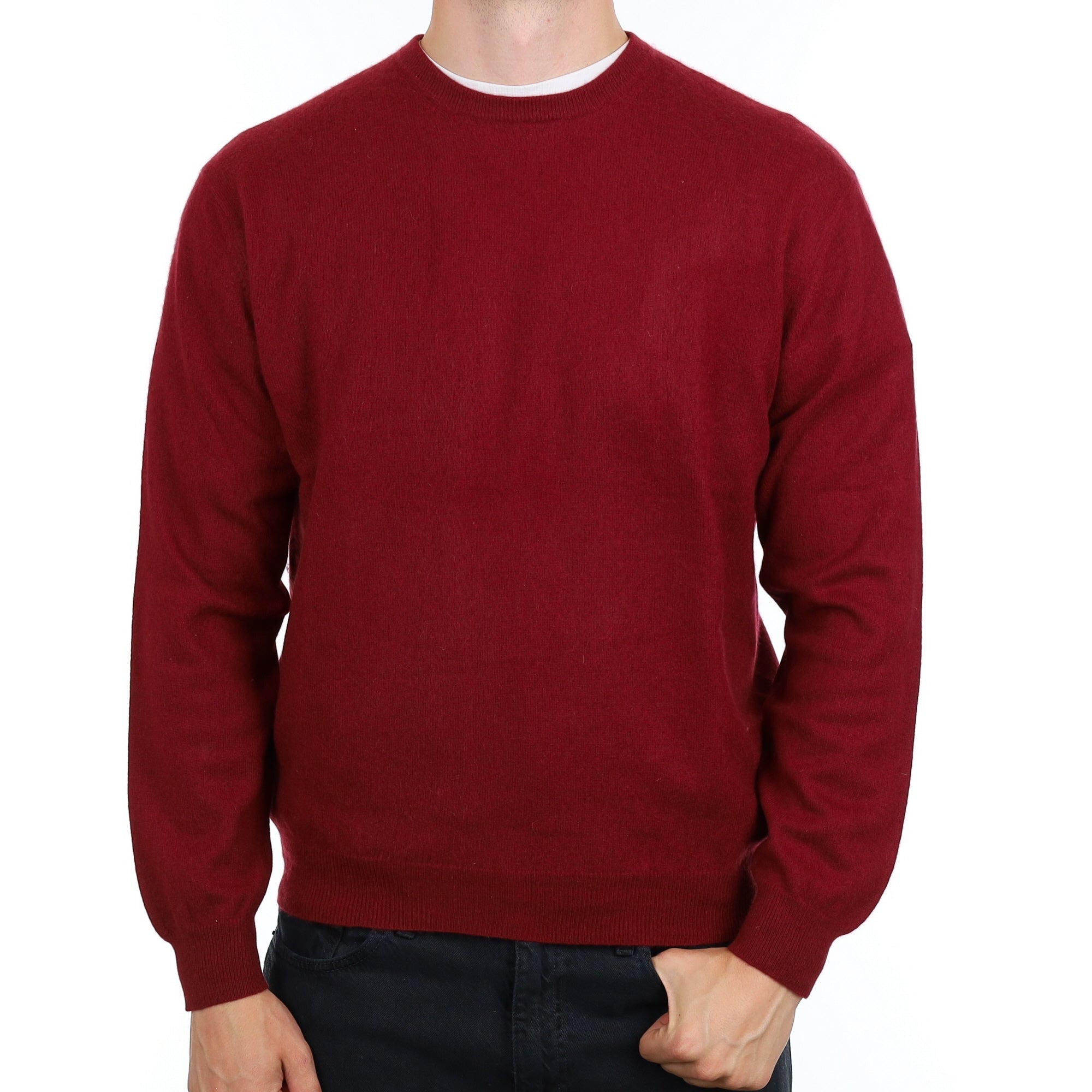 Men's Burgundy Red Cashmere Crew Neck Jumper XL