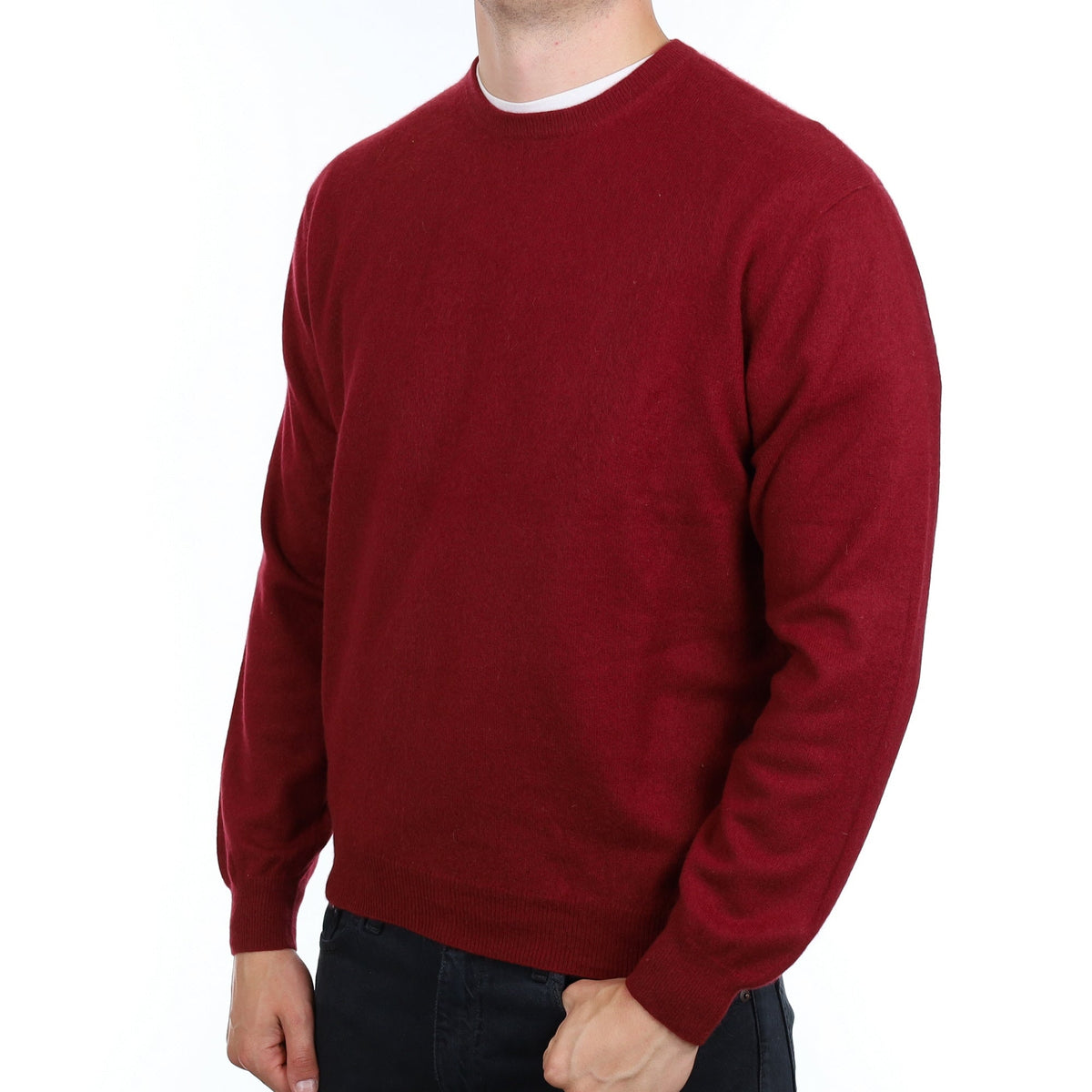 Men's Burgundy Red Cashmere Crew Neck Jumper XL