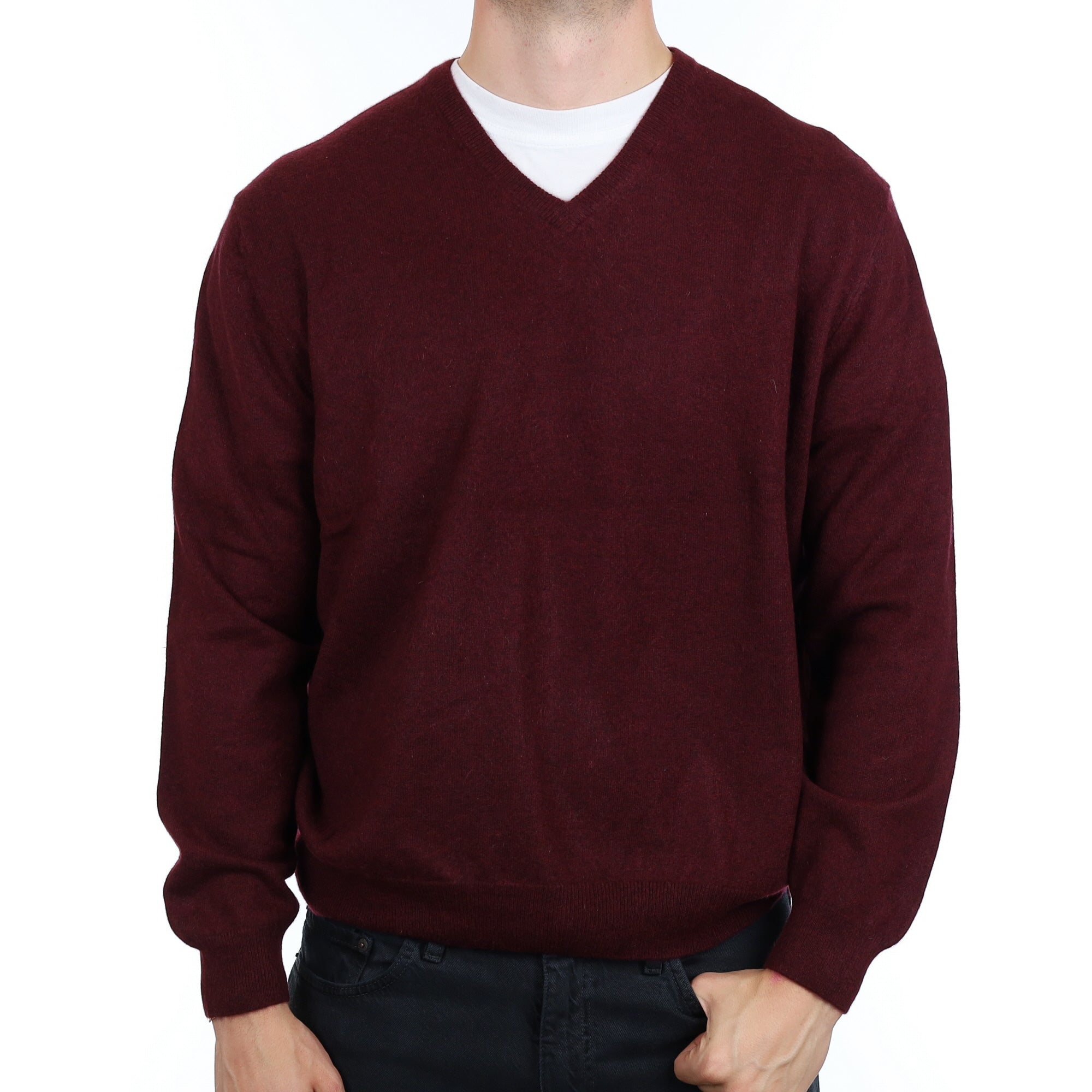 Men's Mulberry Purple Cashmere V Neck Jumper XXXL
