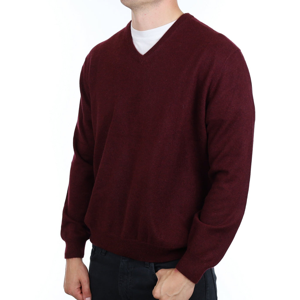 Men's Mulberry Purple Cashmere V Neck Jumper XXXL