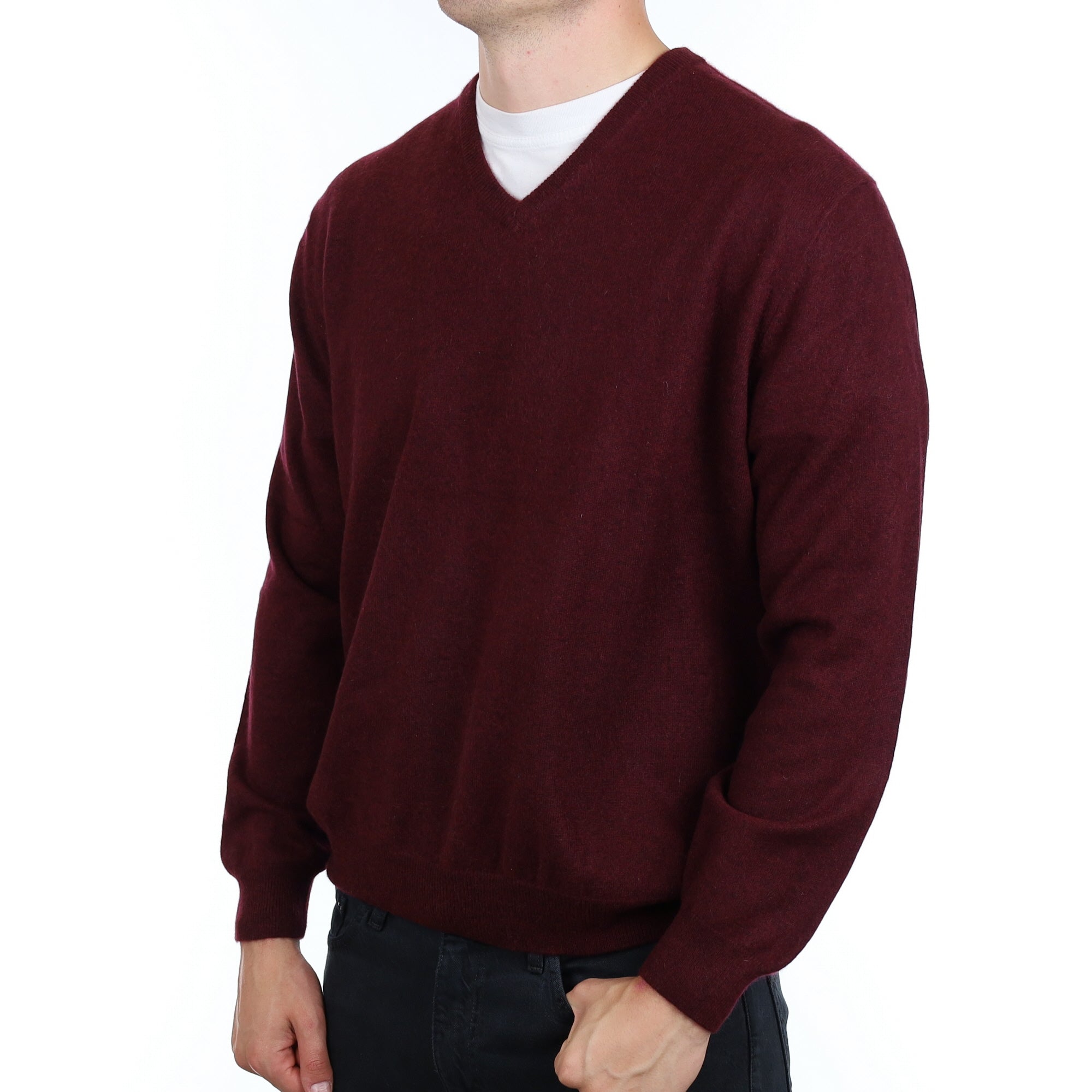 Men's Mulberry Purple Cashmere V Neck Jumper XXXL