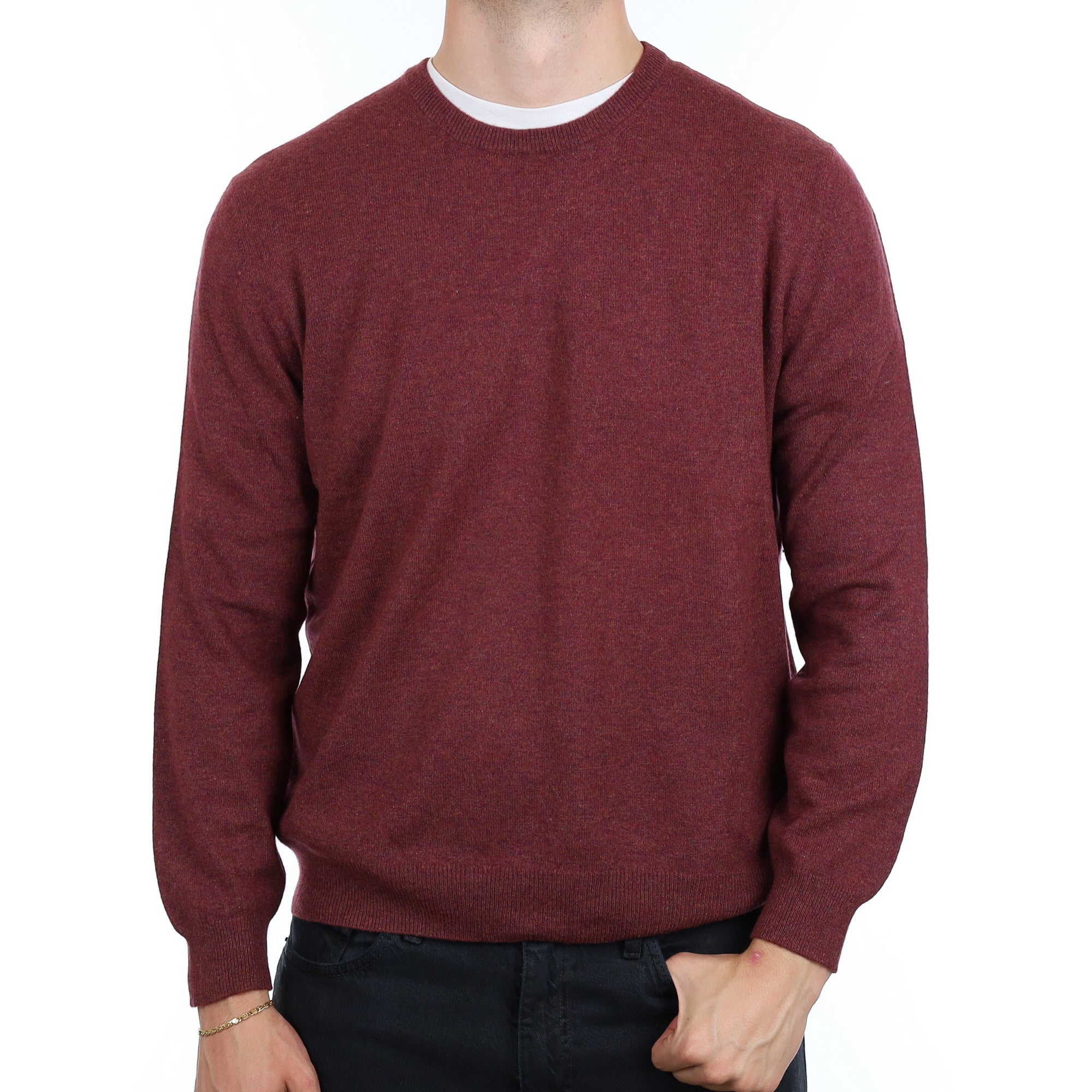 Men's Wine Red Marl Cashmere Crew Neck Jumper XXL