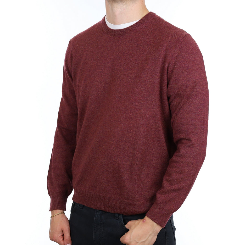 Men's Wine Red Marl Cashmere Crew Neck Jumper XXL