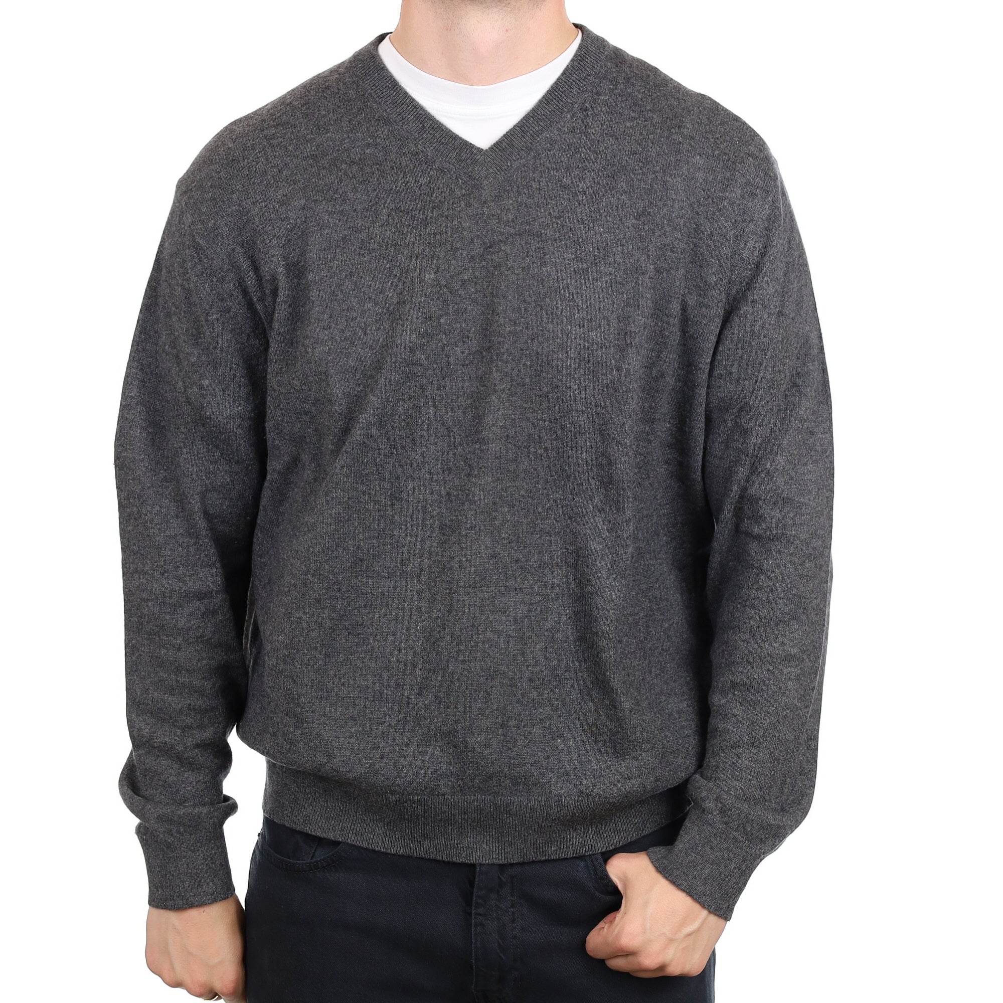 Men's Charcoal Grey Cashmere V Neck Jumper XXXL