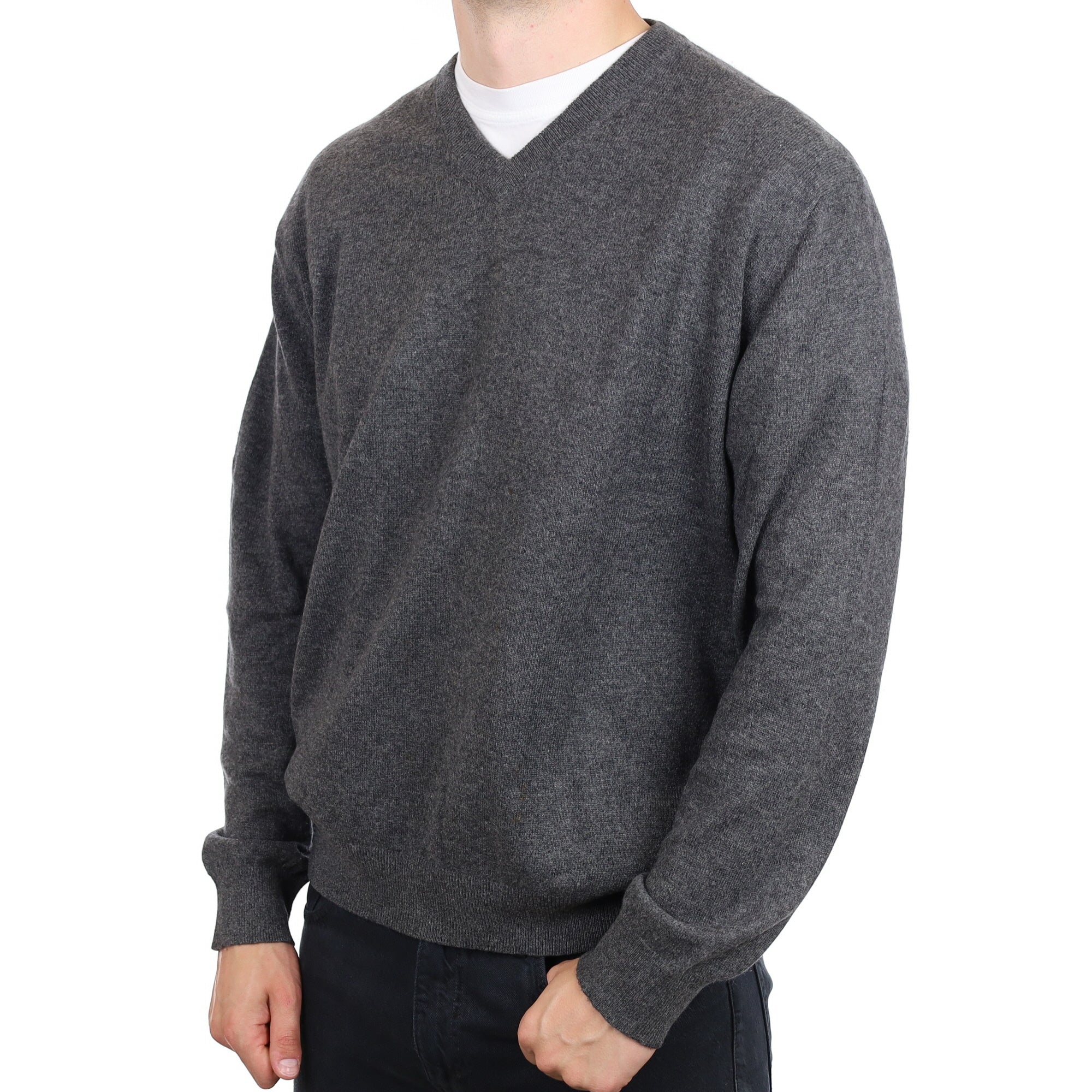 Men's Charcoal Grey Cashmere V Neck Jumper XXXL