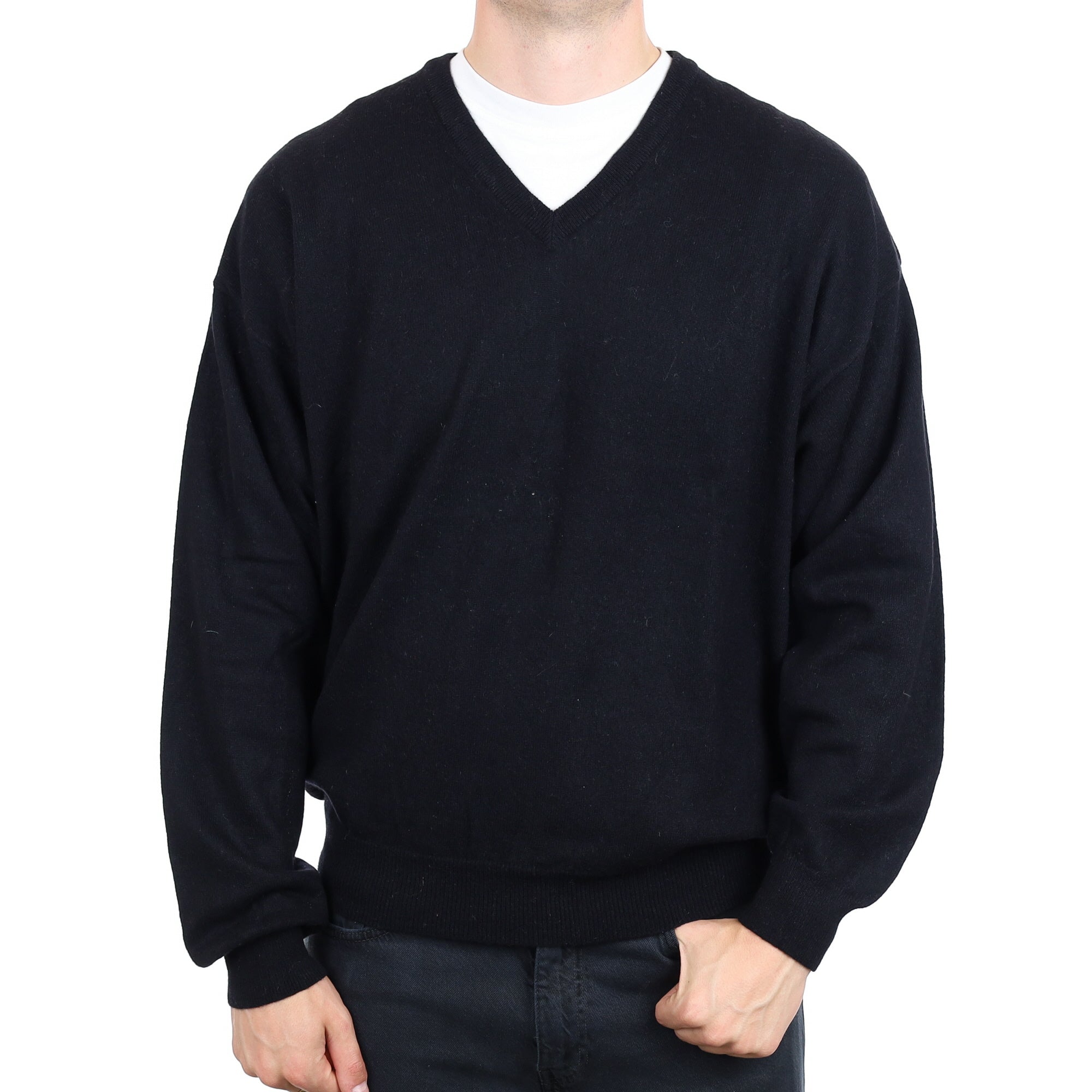 Men's Black  Cashmere V Neck Jumper XXL