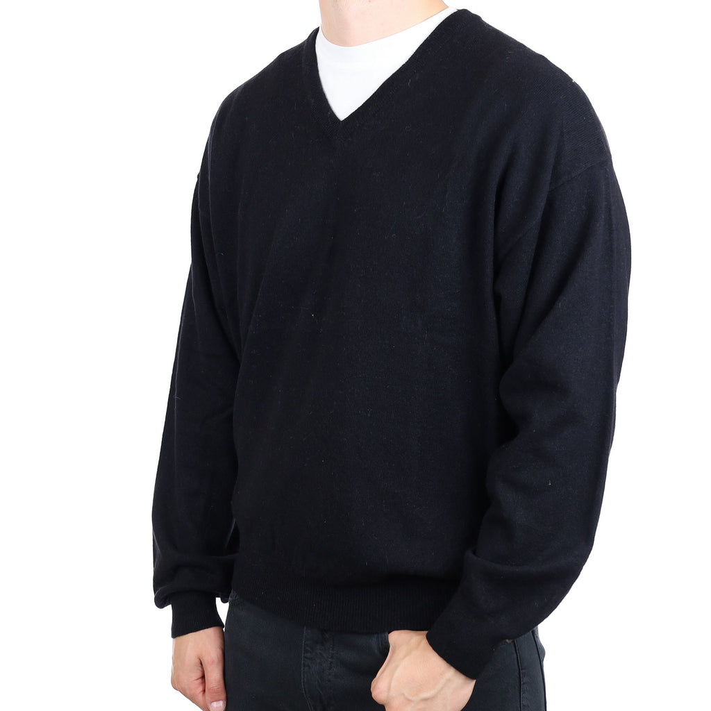 Men's Black  Cashmere V Neck Jumper XXL