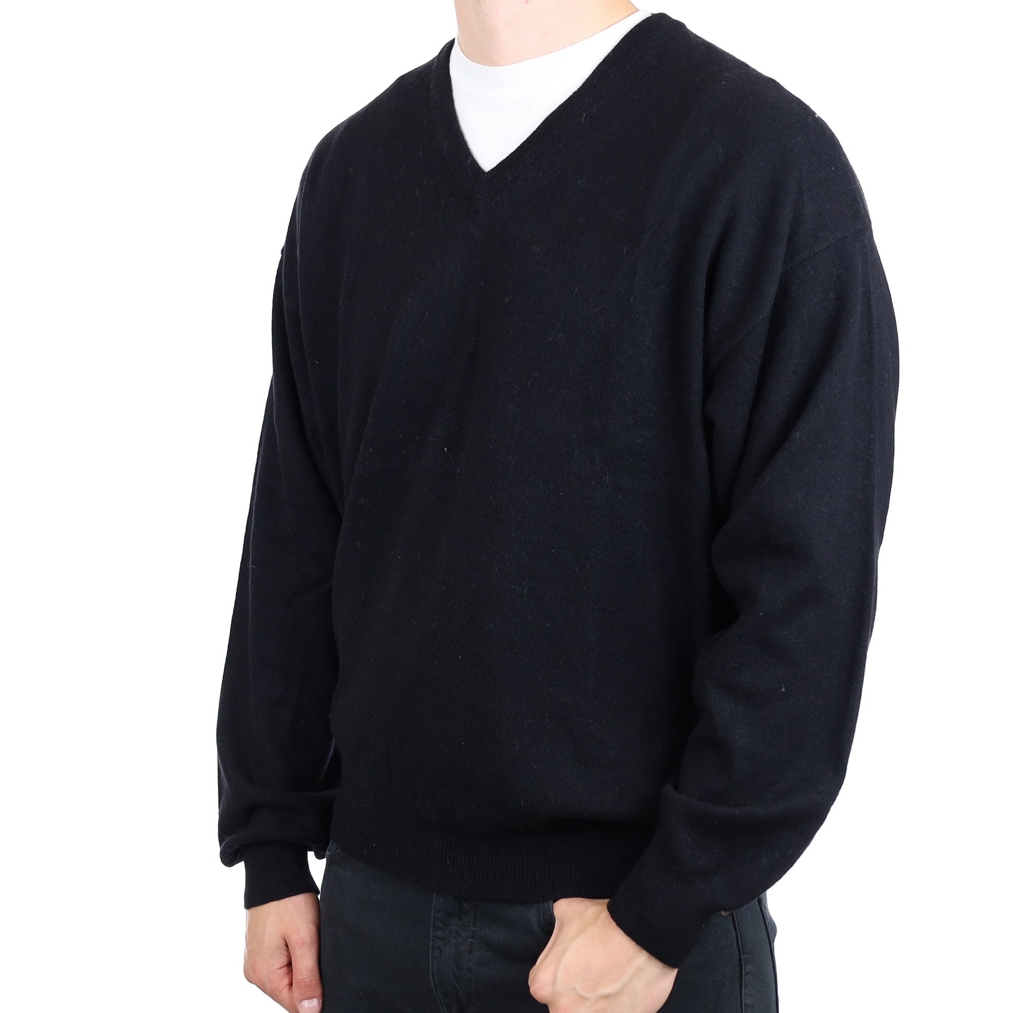 Men's Black  Cashmere V Neck Jumper XXL